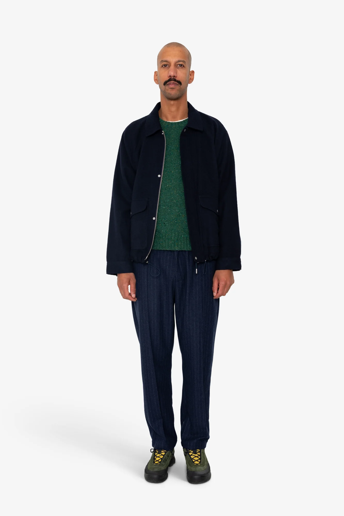 Cropped Winter Coat - Navy Brushed Wool - Image 2