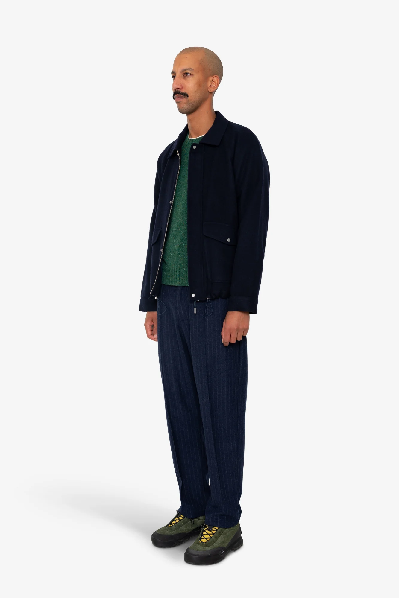 Cropped Winter Coat - Navy Brushed Wool - Image 3