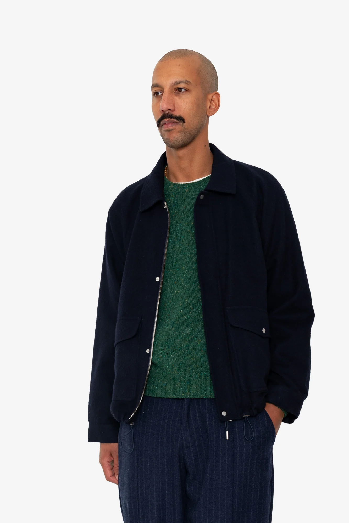 Cropped Winter Coat - Navy Brushed Wool - Image 7