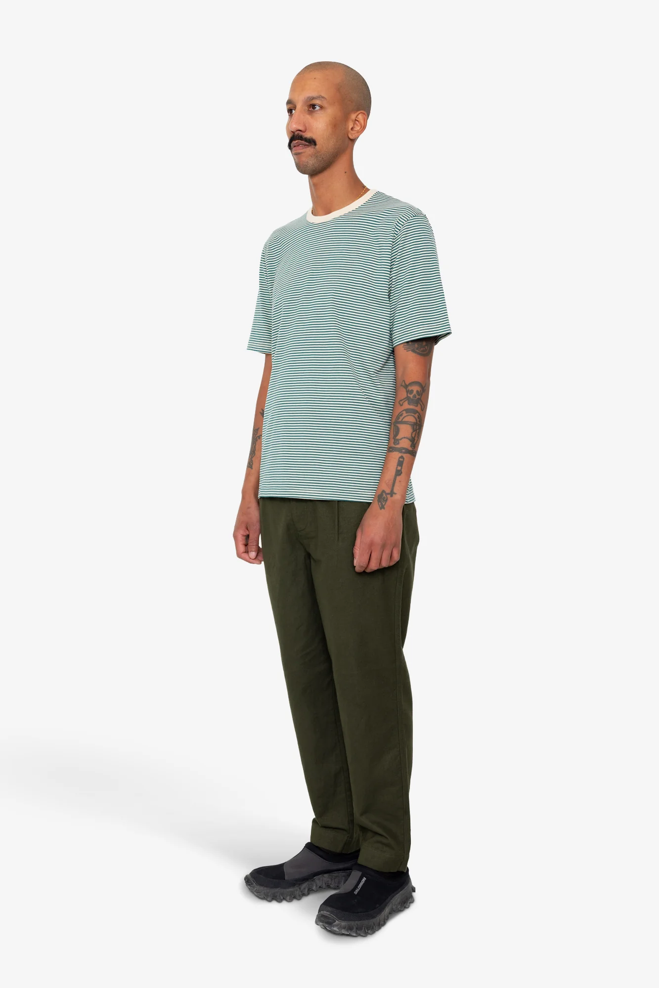 1x1 Striped T-Shirt - Phthalo Green / Ecru - Image 3