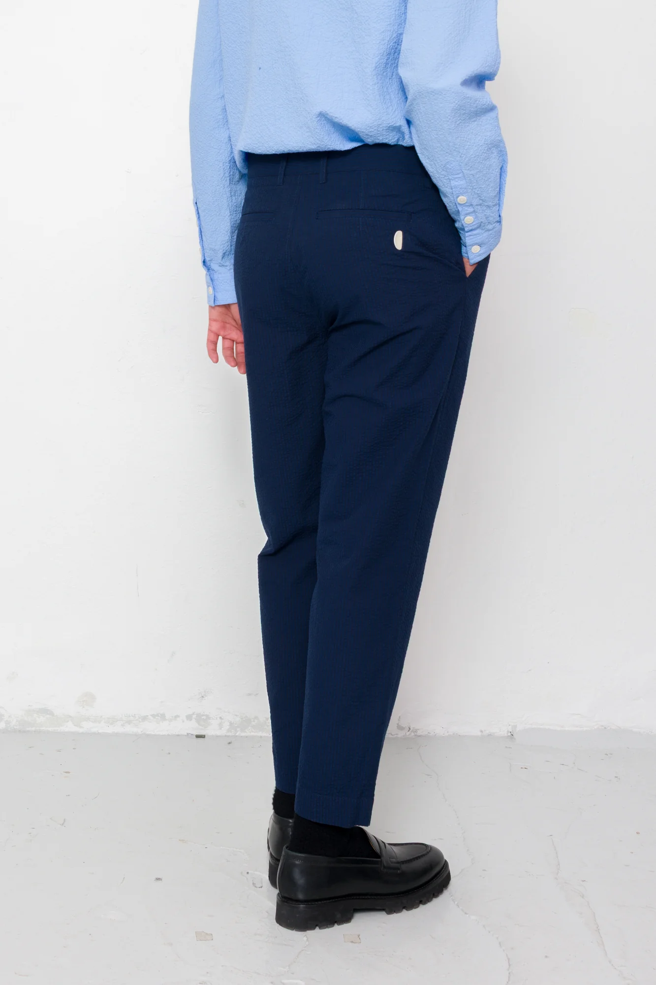 Assembly Suit Trouser - Navy Crinkle Stripe - Image 8
