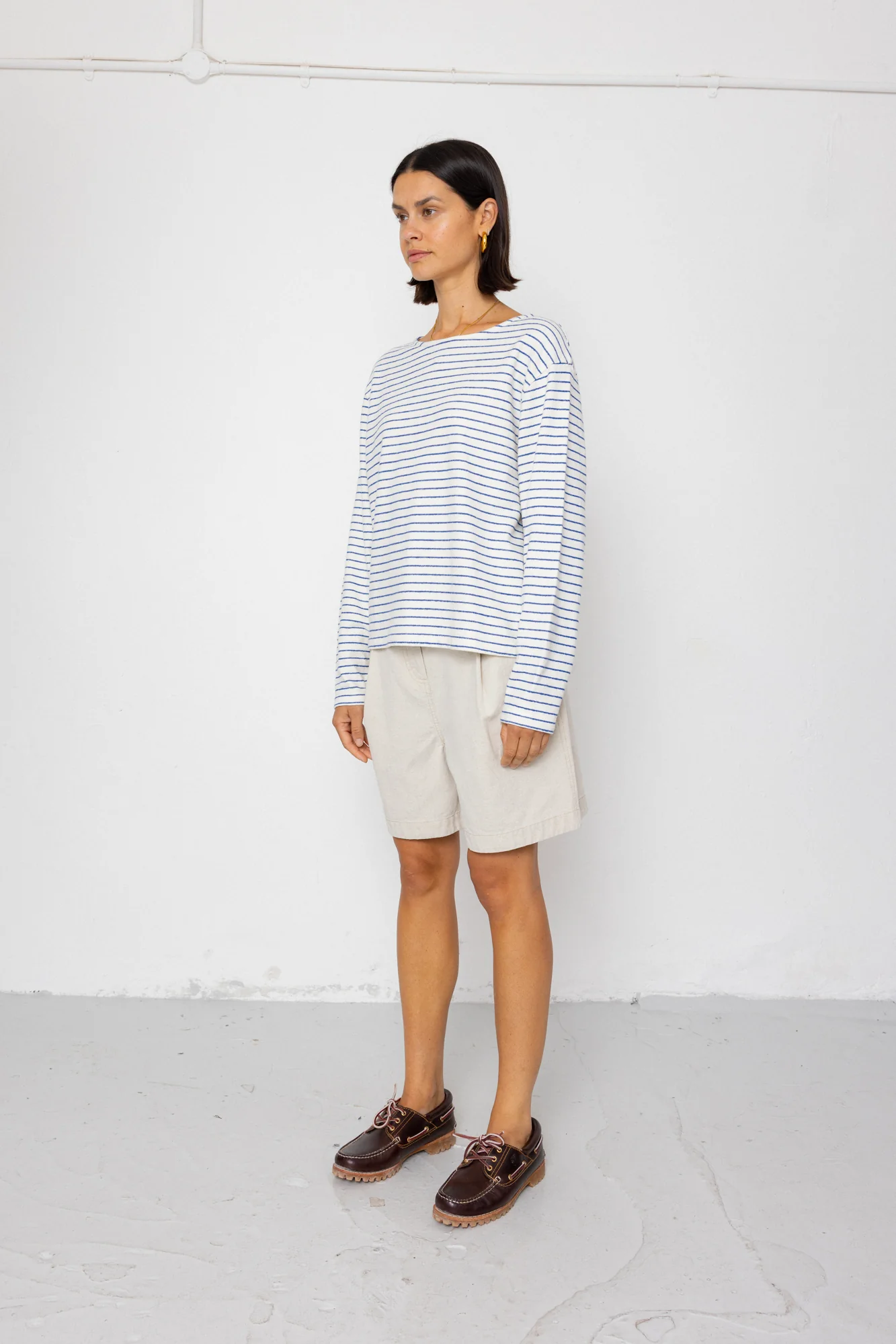 Boat Neck T-Shirt - Ecru / Bright Blue - Image 3