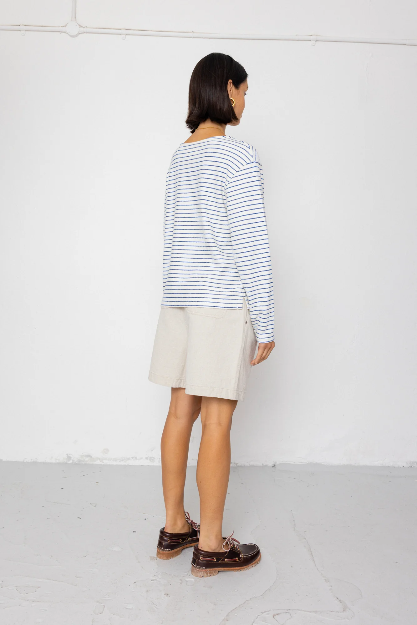 Boat Neck T-Shirt - Ecru / Bright Blue - Image 5