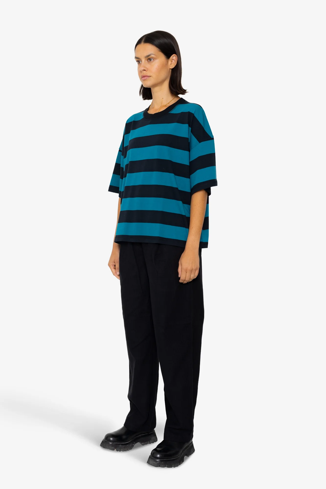 Boyfriend T-Shirt - Navy Teal Stripe - Image 3