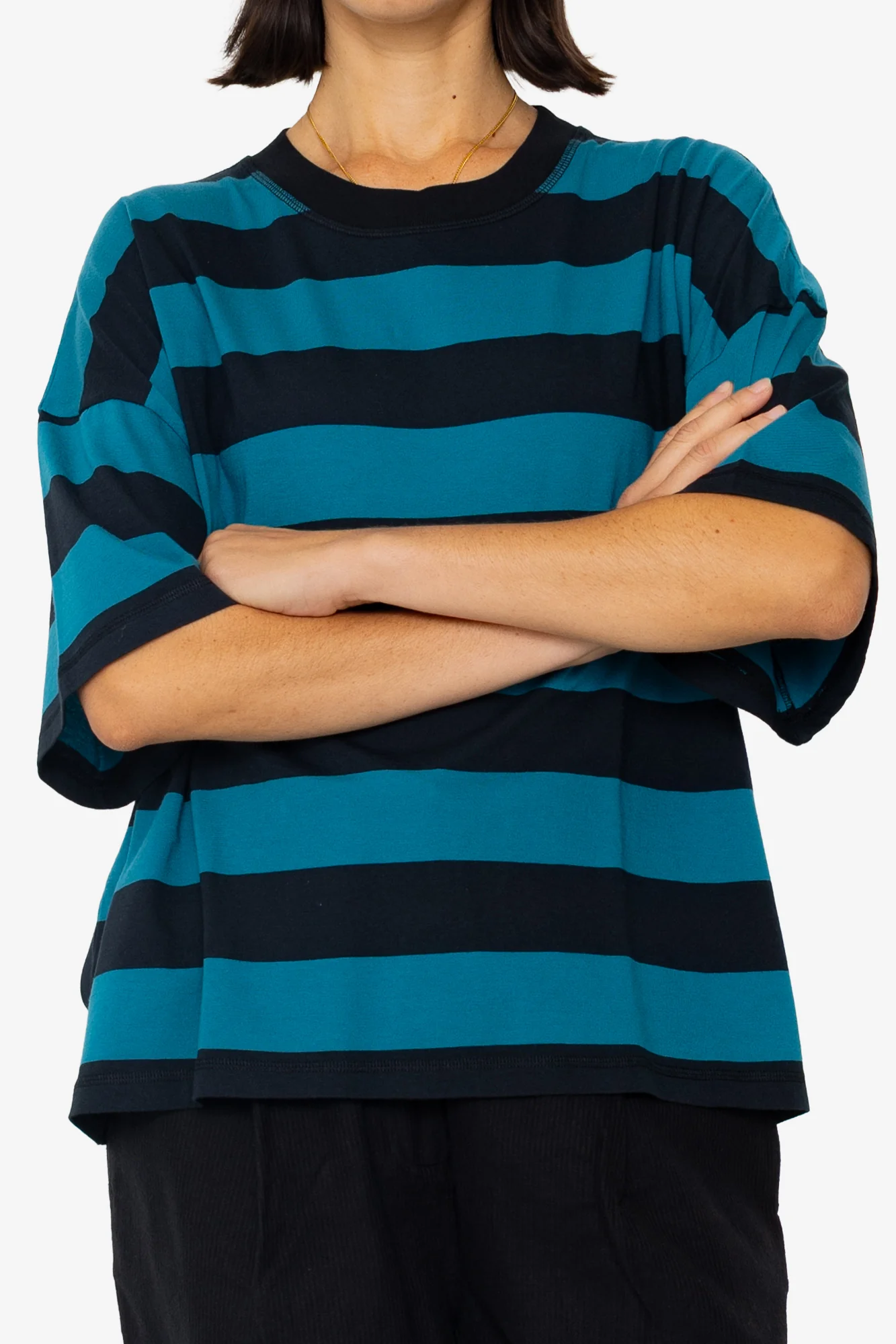 Boyfriend T-Shirt - Navy Teal Stripe - Image 7