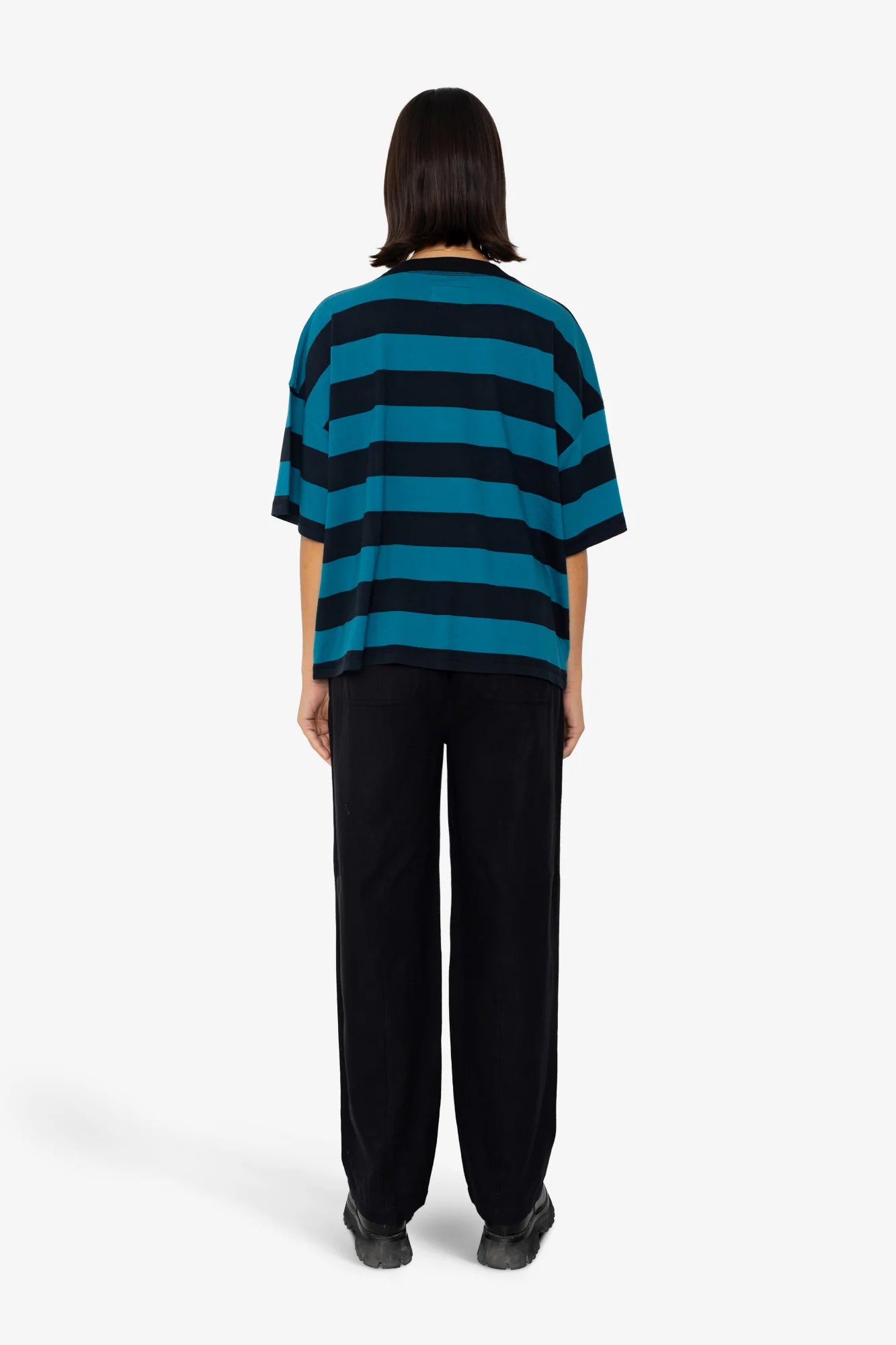Boyfriend T-Shirt - Navy Teal Stripe - Image 9