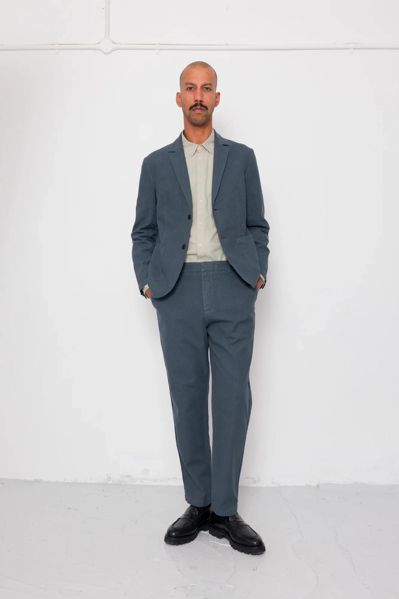 Cotton Linen Blazer - Charcoal - Image 8