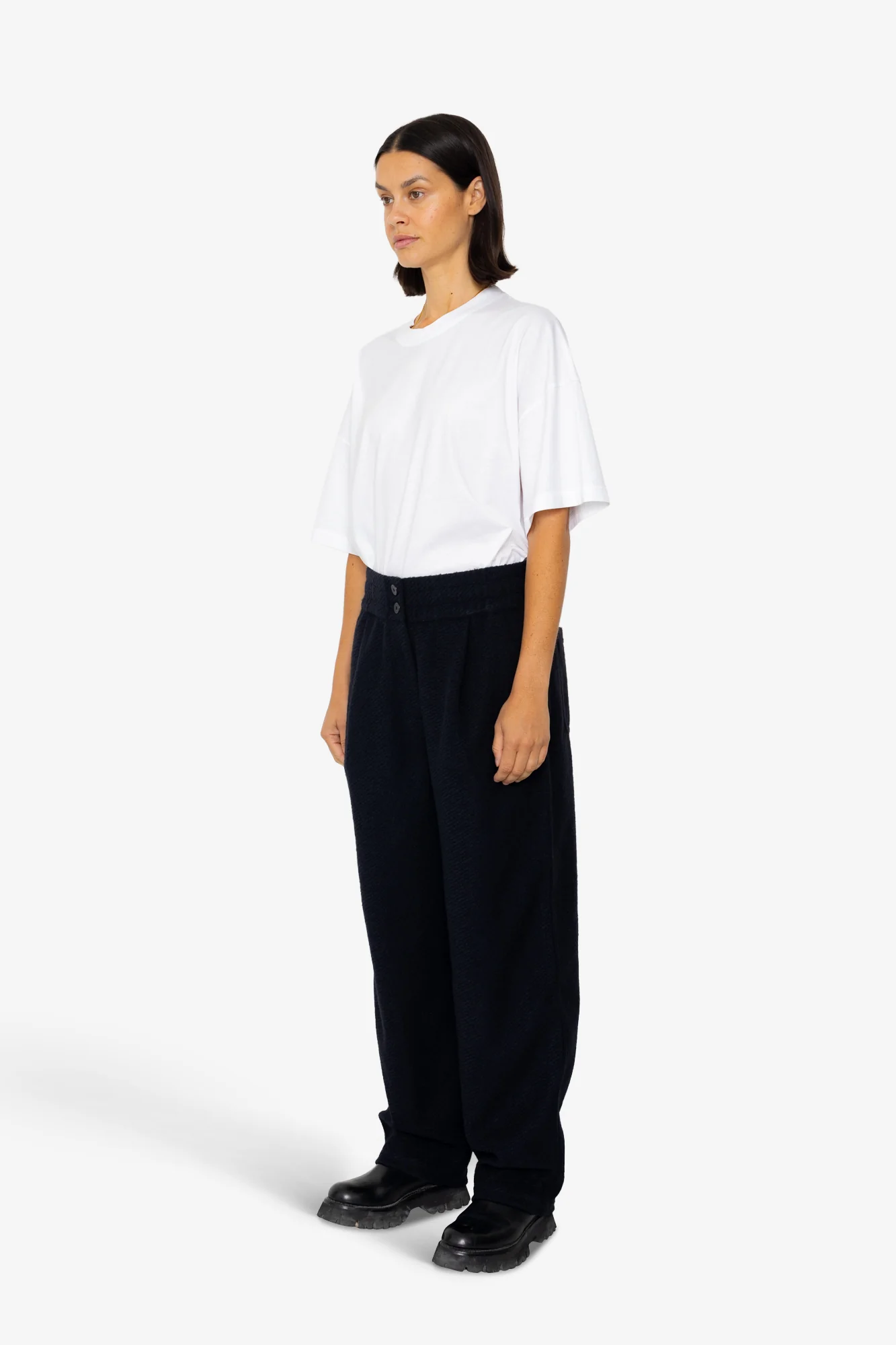 Drawcord Baggy Pants - Navy Wool Twill - Image 3