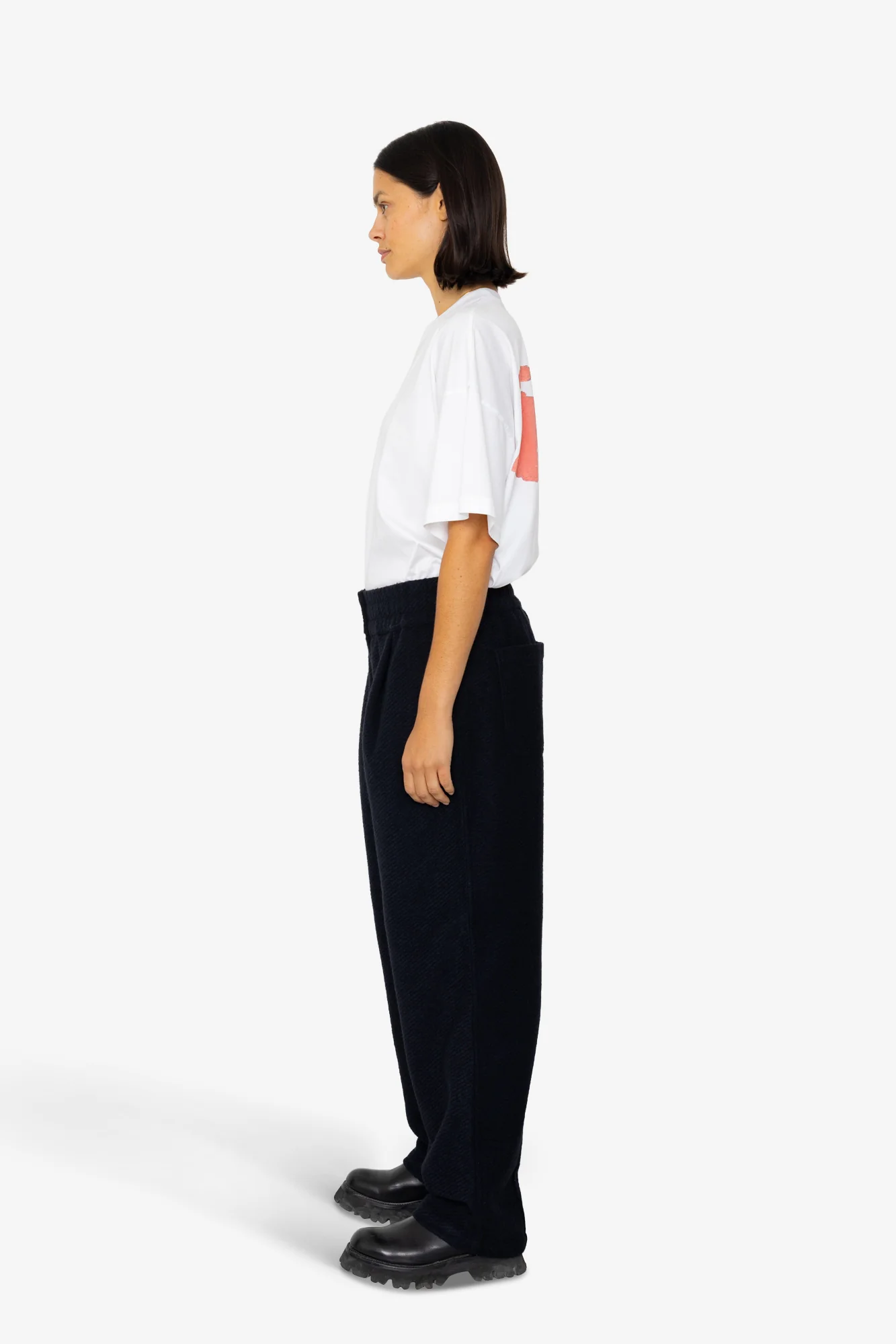 Drawcord Baggy Pants - Navy Wool Twill - Image 4