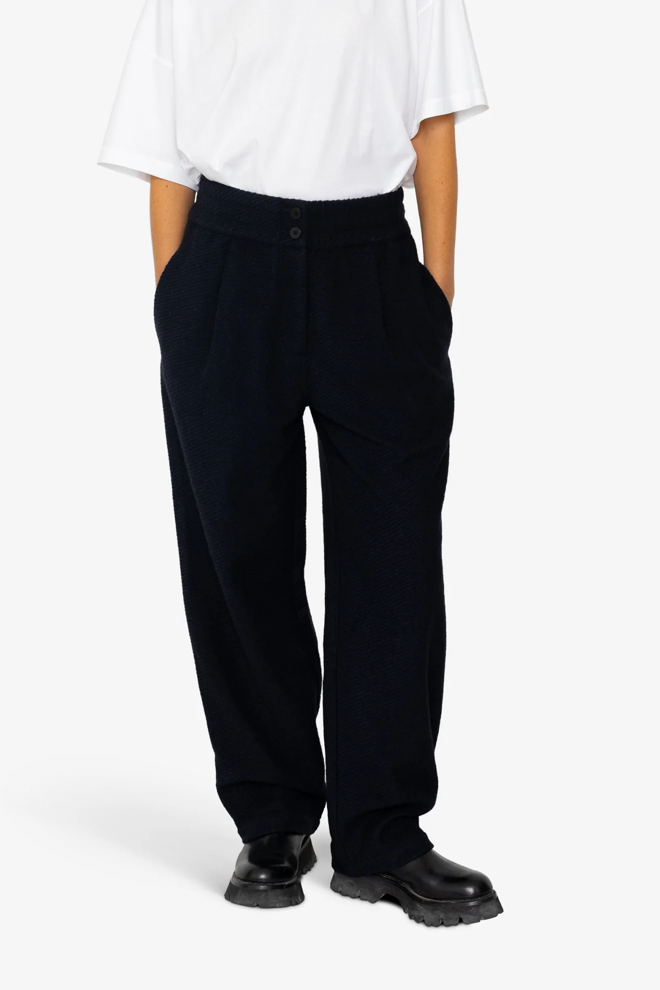 Drawcord Baggy Pants - Navy Wool Twill - Image 6