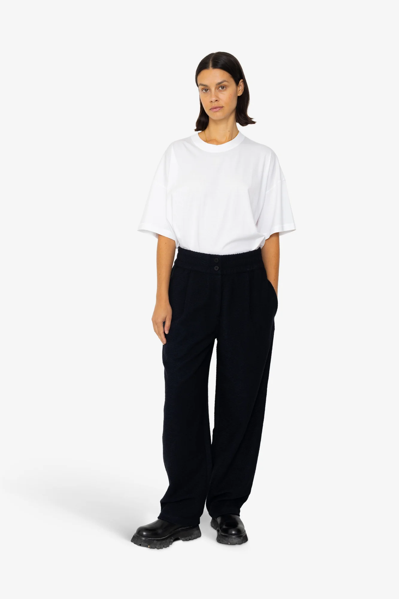 Drawcord Baggy Pants - Navy Wool Twill - Image 7