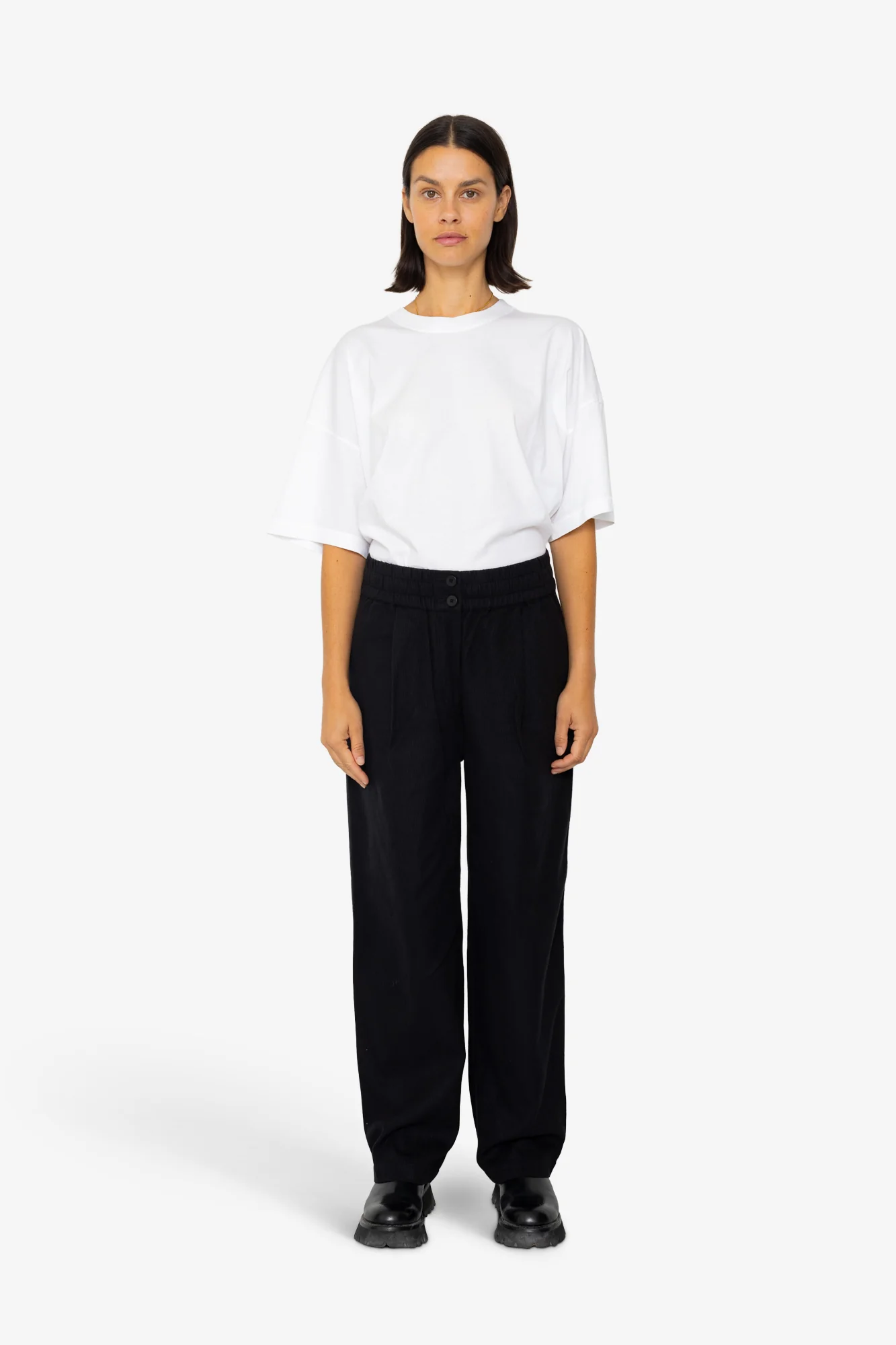 Drawcord Baggy Pants - Soft Black Brushed Stripe - Image 2