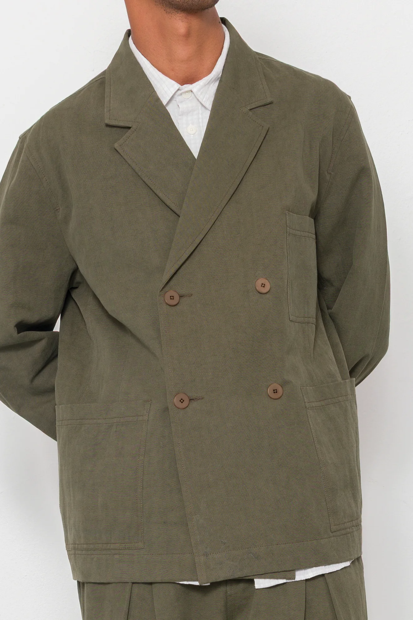 Easy Fit Blazer - Dark Olive Slub Linen - Image 4