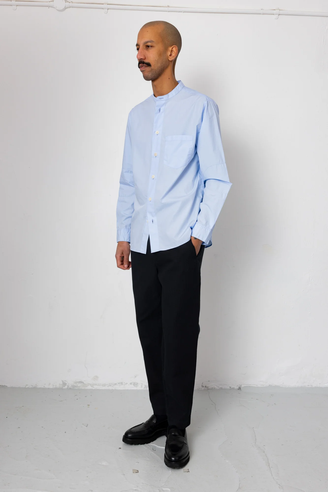 Grandad Collar Shirt - Light Blue - Image 3