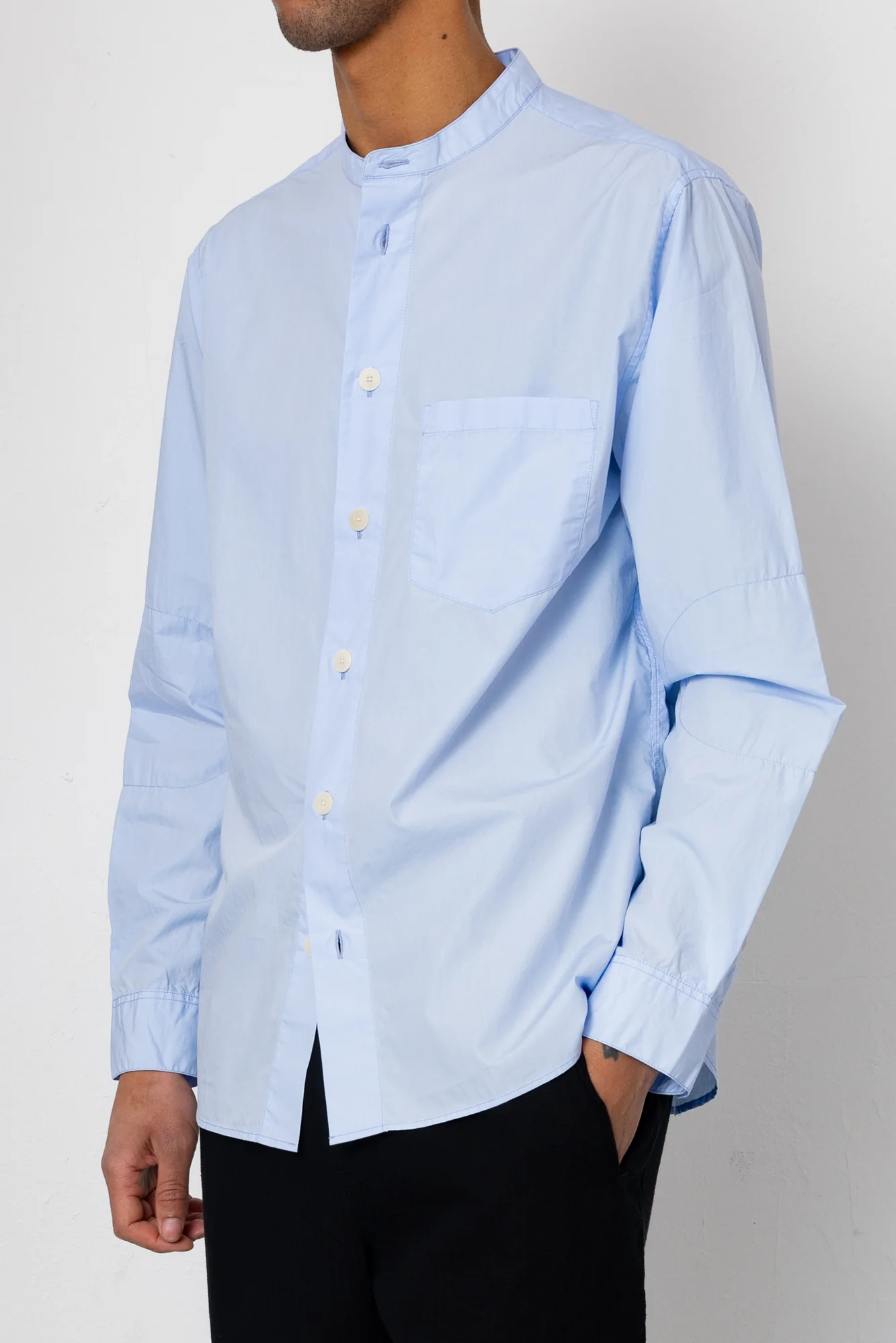 Grandad Collar Shirt - Light Blue - Image 4