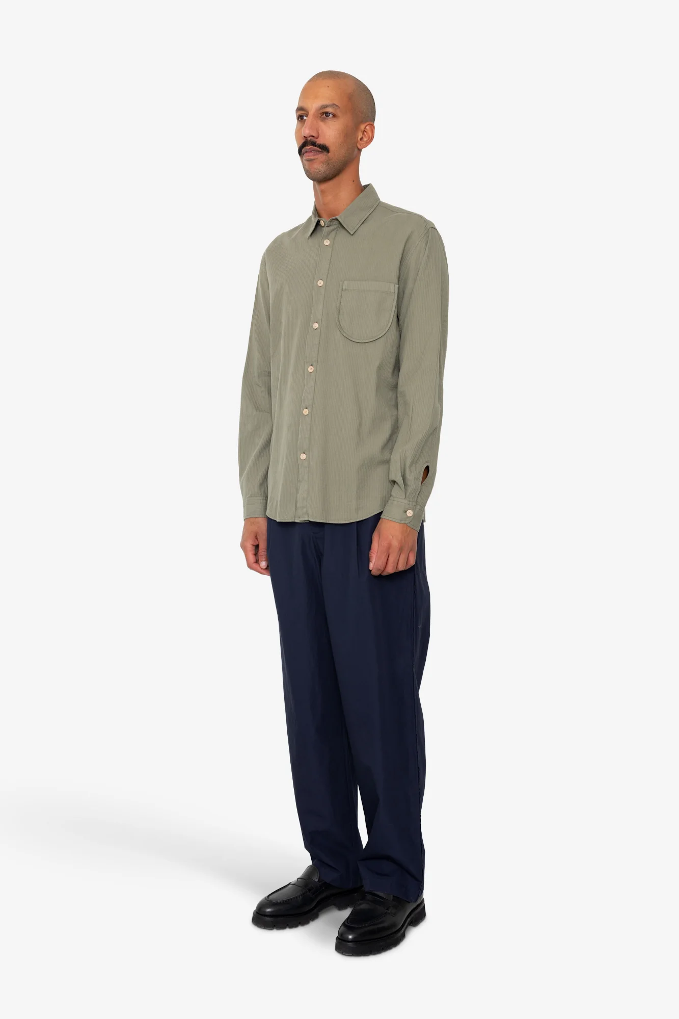 Herringbone Curve Shirt - Olive - Image 3
