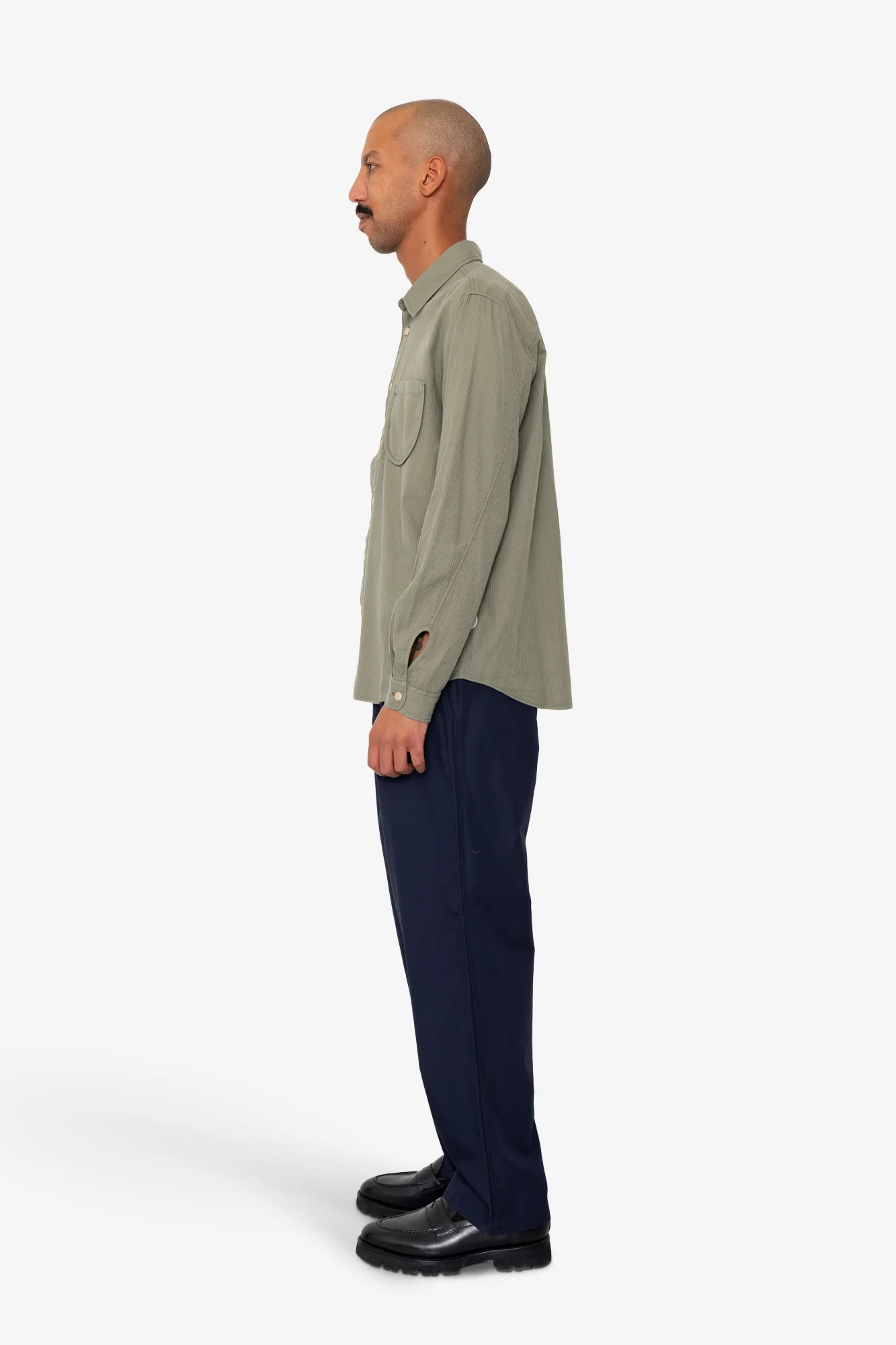 Herringbone Curve Shirt - Olive - Image 4