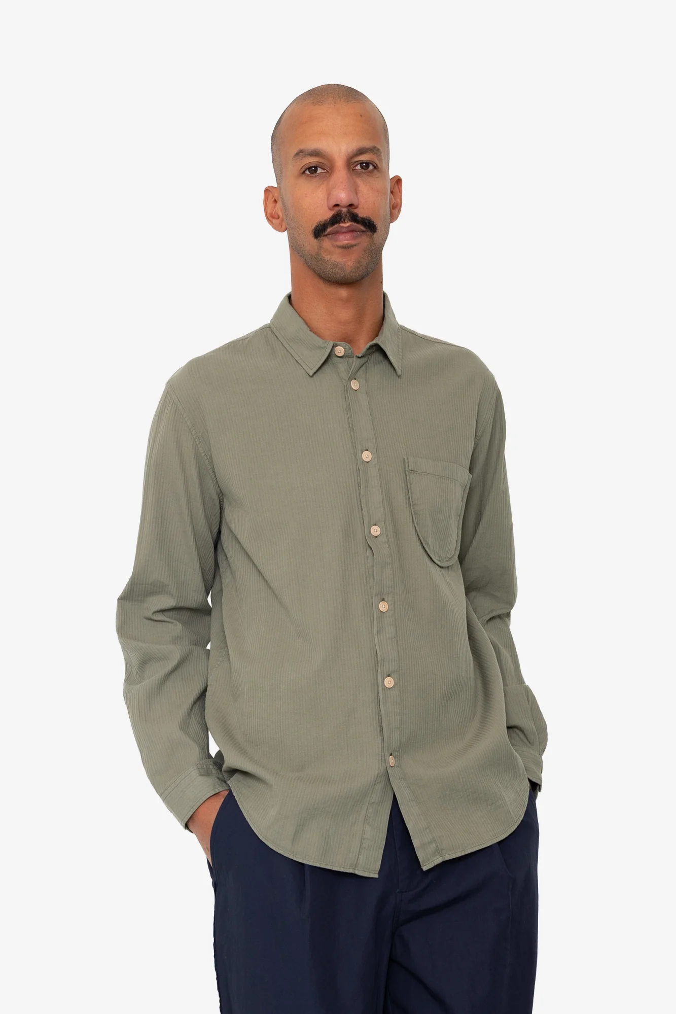 Herringbone Curve Shirt - Olive - Image 5