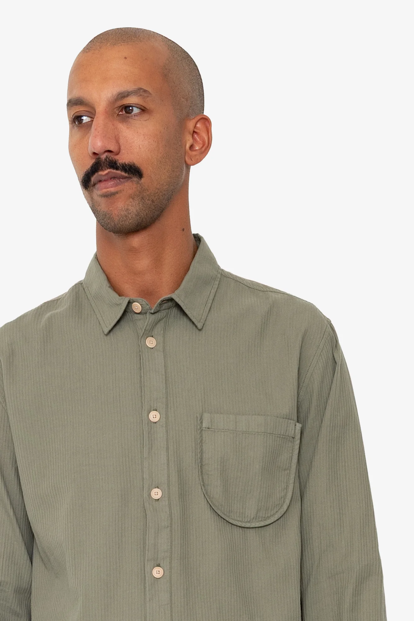 Herringbone Curve Shirt - Olive - Image 7