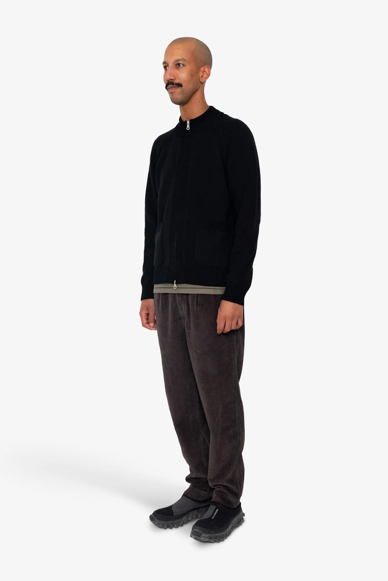 Knitted Zip Thru Bomber - Black - Image 3