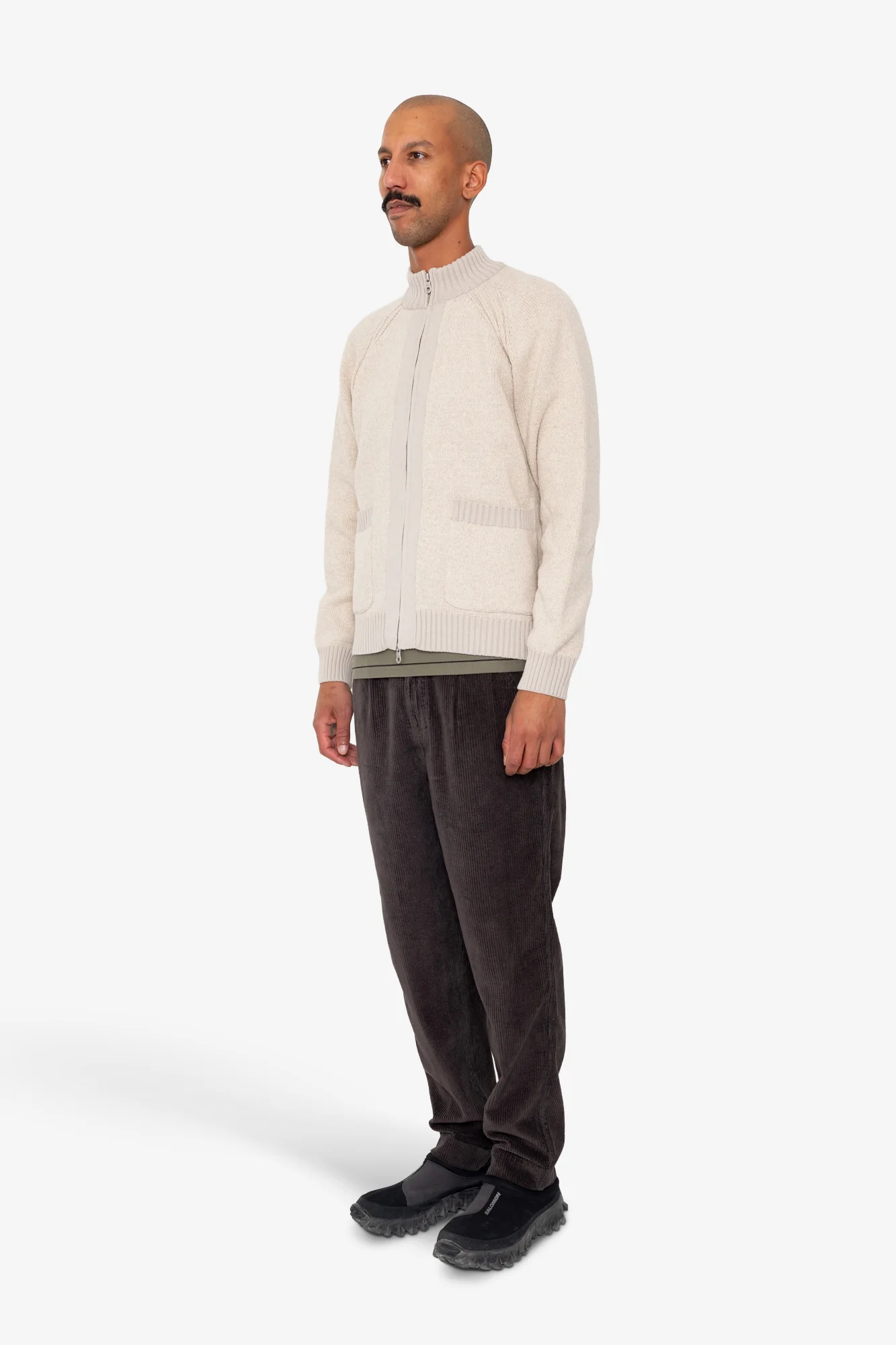 Knitted Zip Thru Bomber - Stone - Image 3