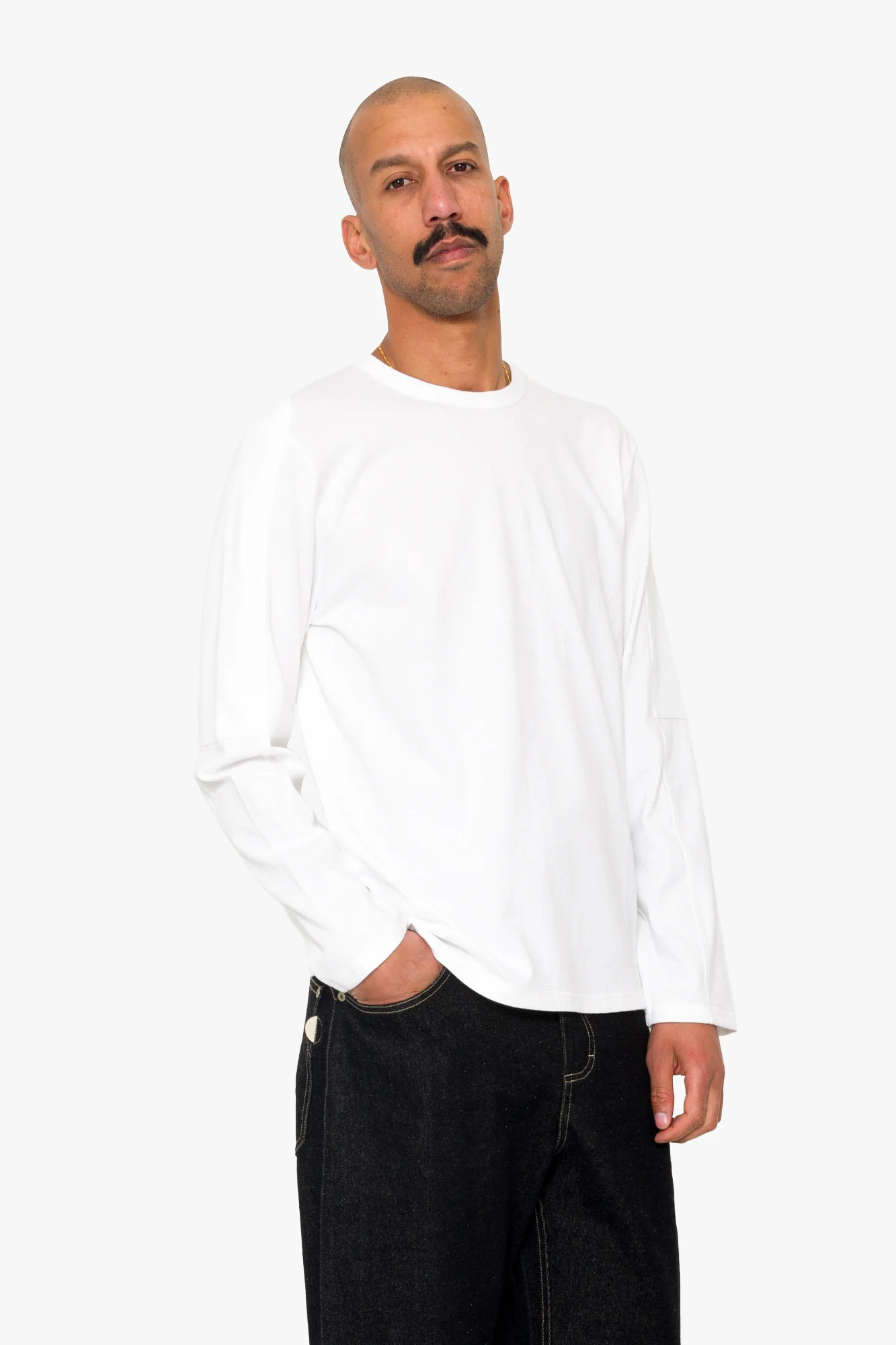 Long Sleeve Curve Panel T-Shirt - White Waffle - Image 6