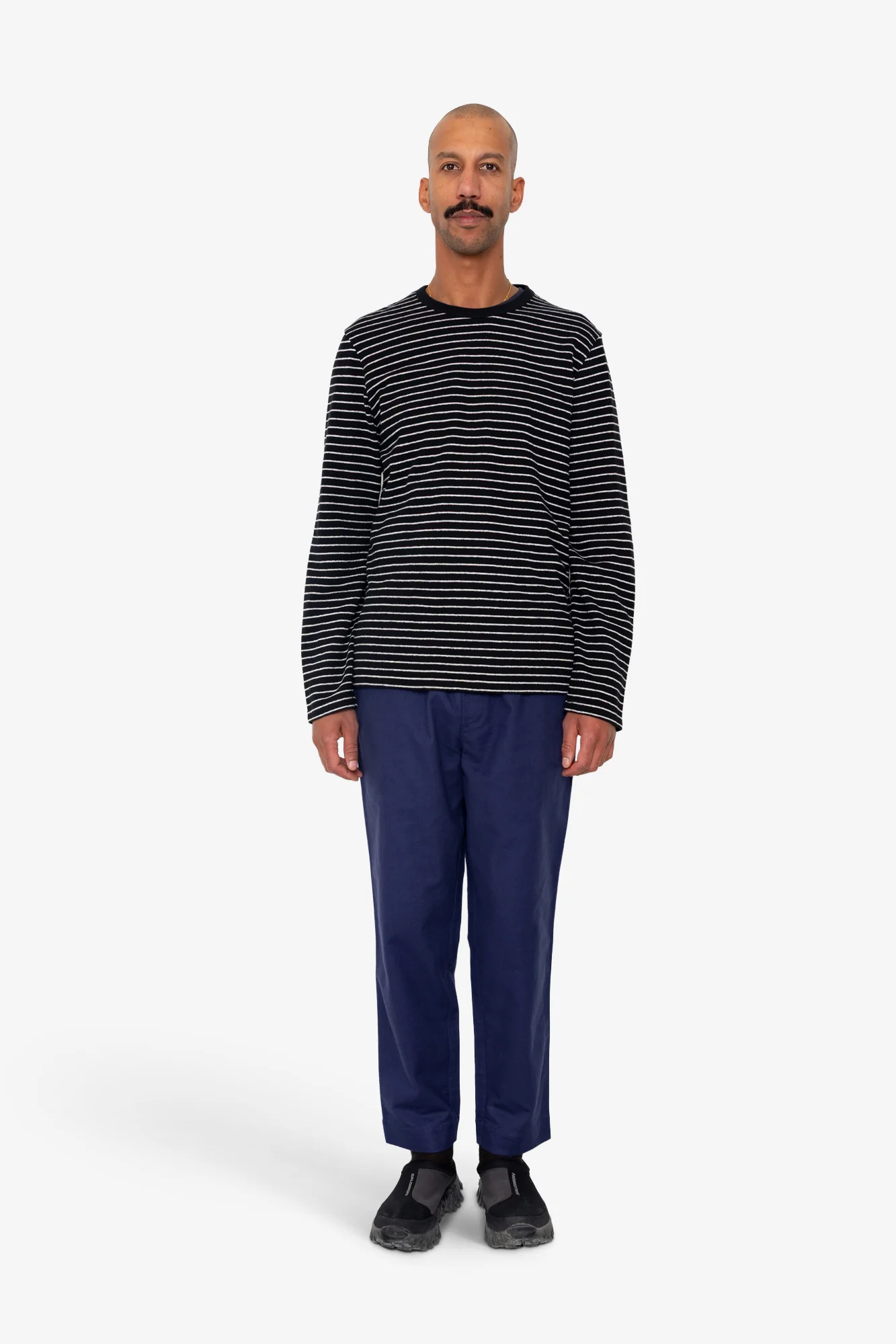 Long Sleeve Textured Striped T-Shirt - Black Ecru - Image 2