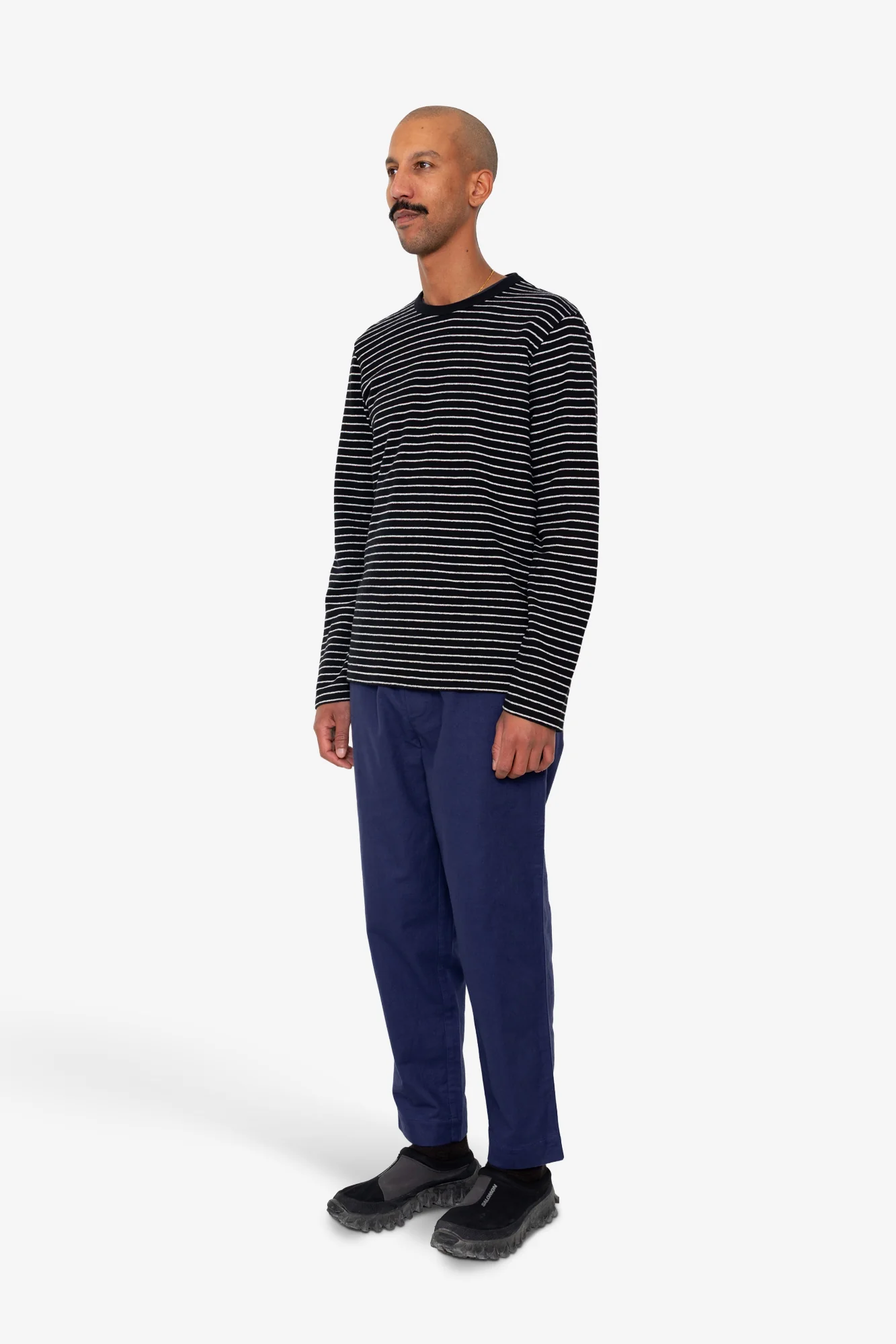 Long Sleeve Textured Striped T-Shirt - Black Ecru - Image 3