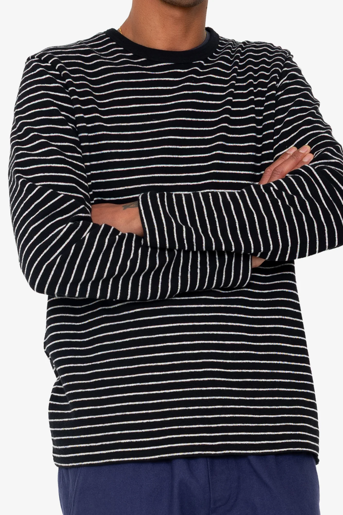 Long Sleeve Textured Striped T-Shirt - Black Ecru - Image 9