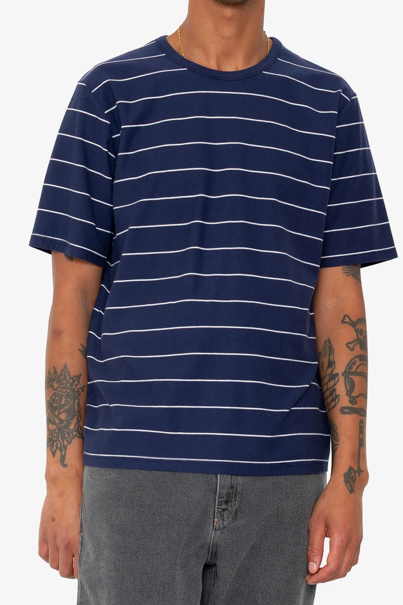 Microstripe T-Shirt - Navy / Ecru - Image 9