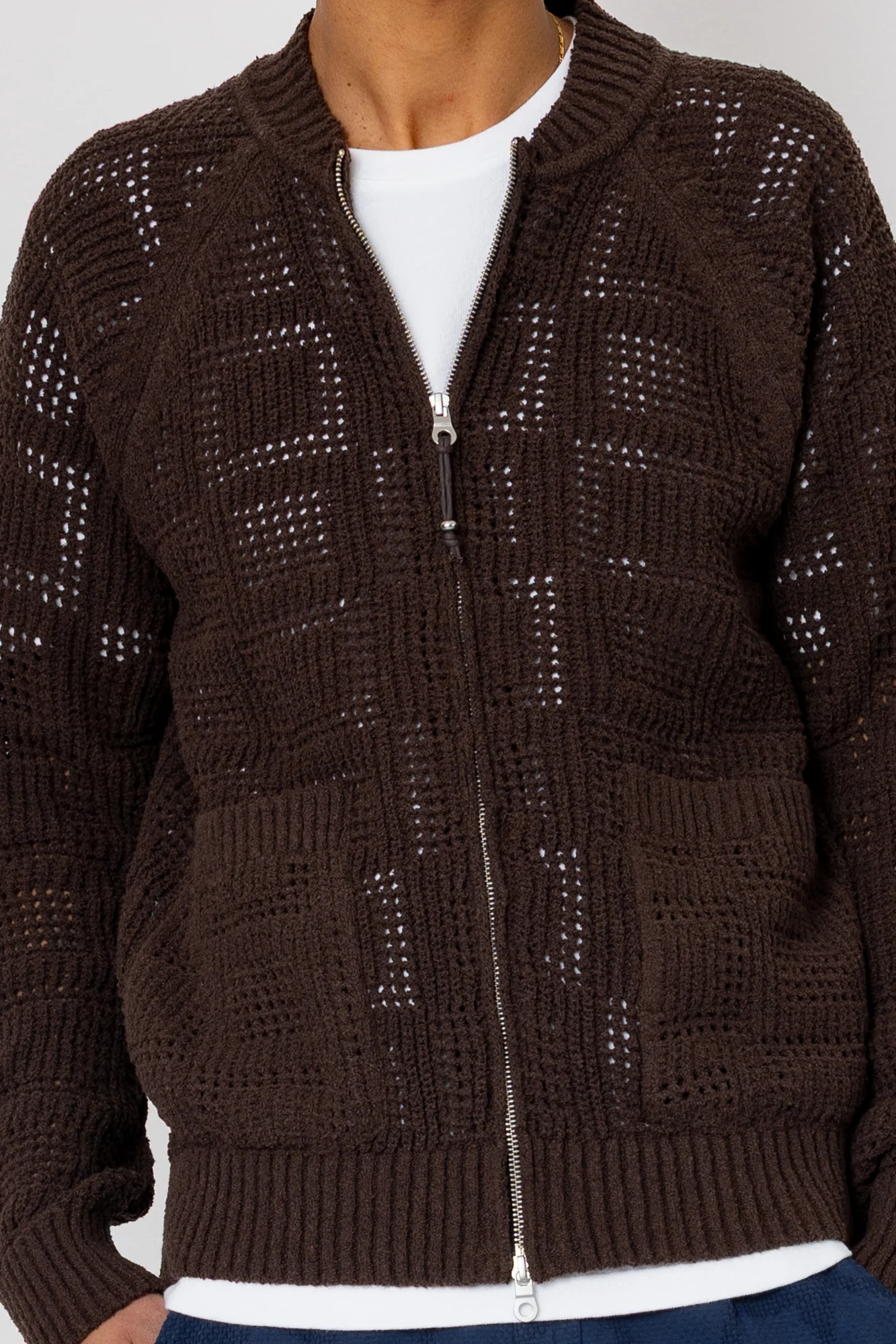 Open Knit Bomber - Chocolate - Image 8