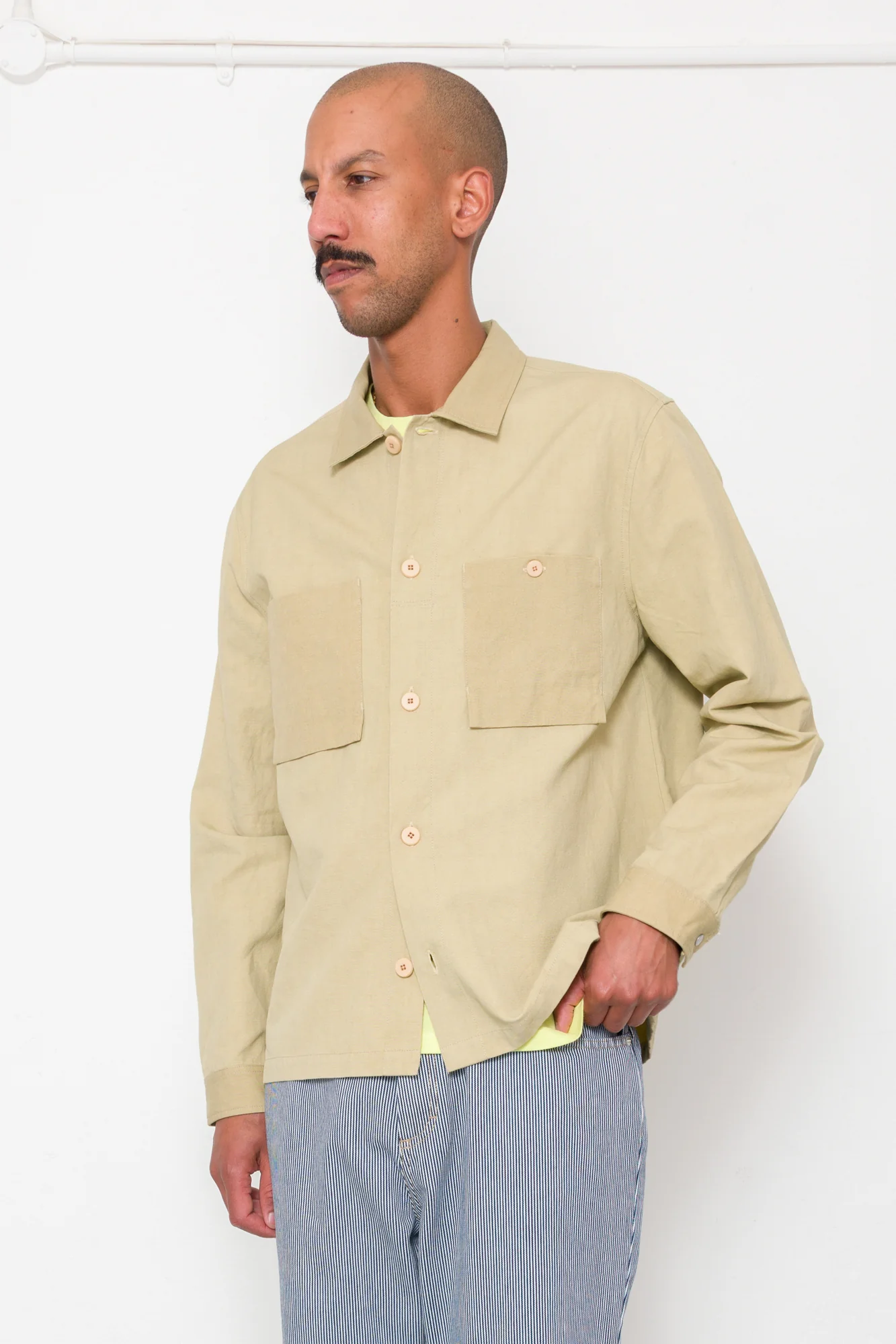 Patch Overshirt - Light Khaki Slub Linen - Image 7