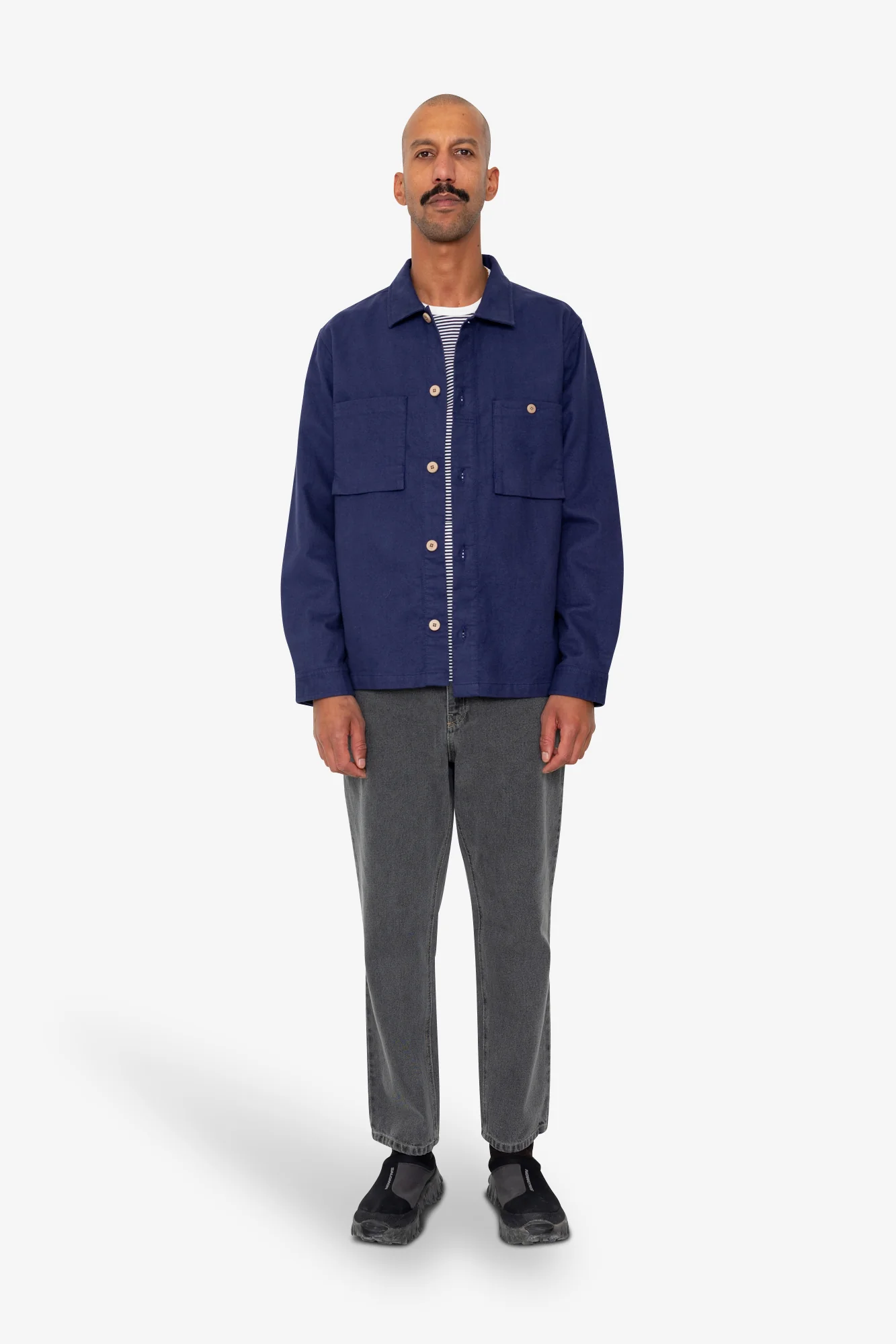Patch Overshirt - Mid Blue Moleskin - Image 2
