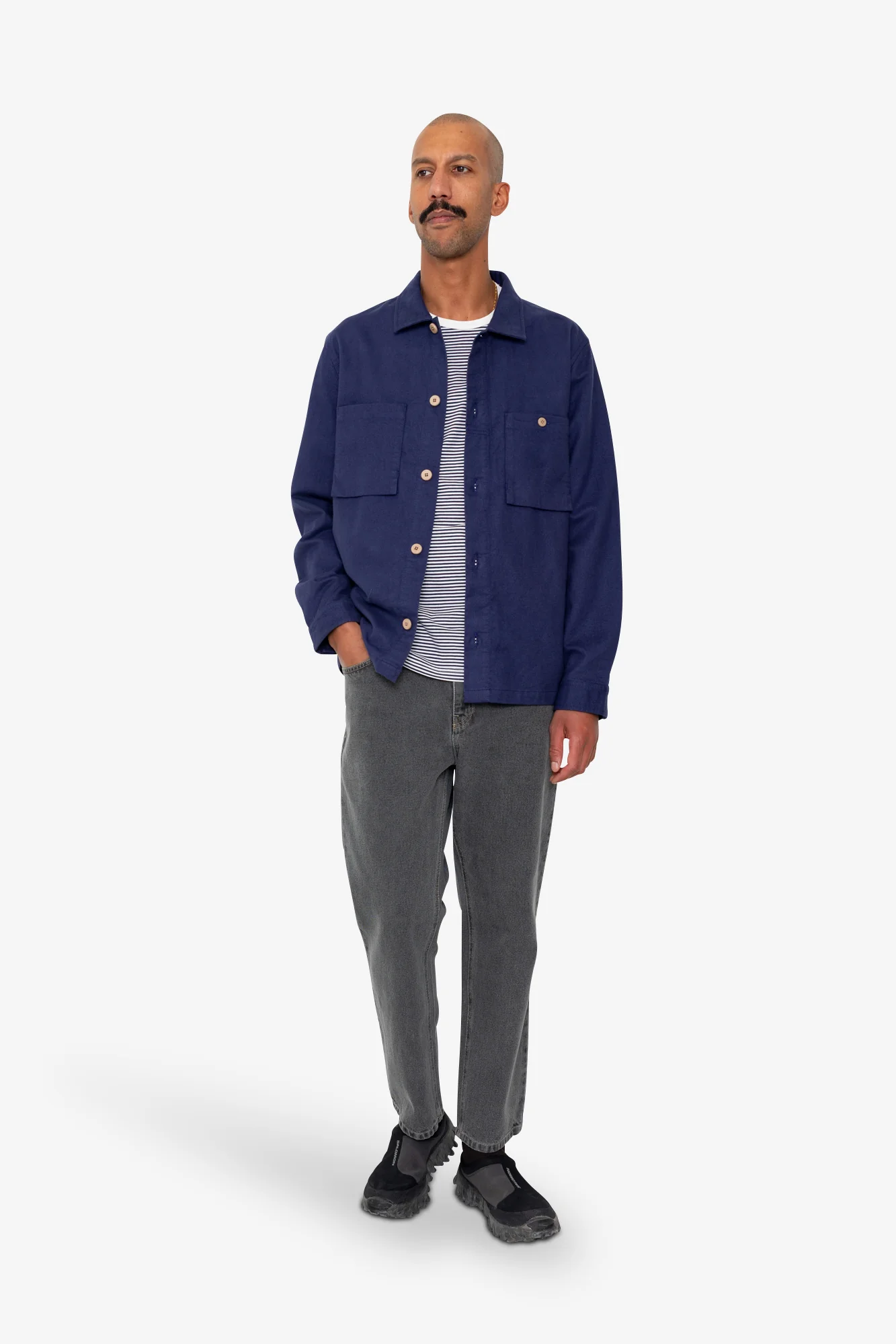 Patch Overshirt - Mid Blue Moleskin - Image 7
