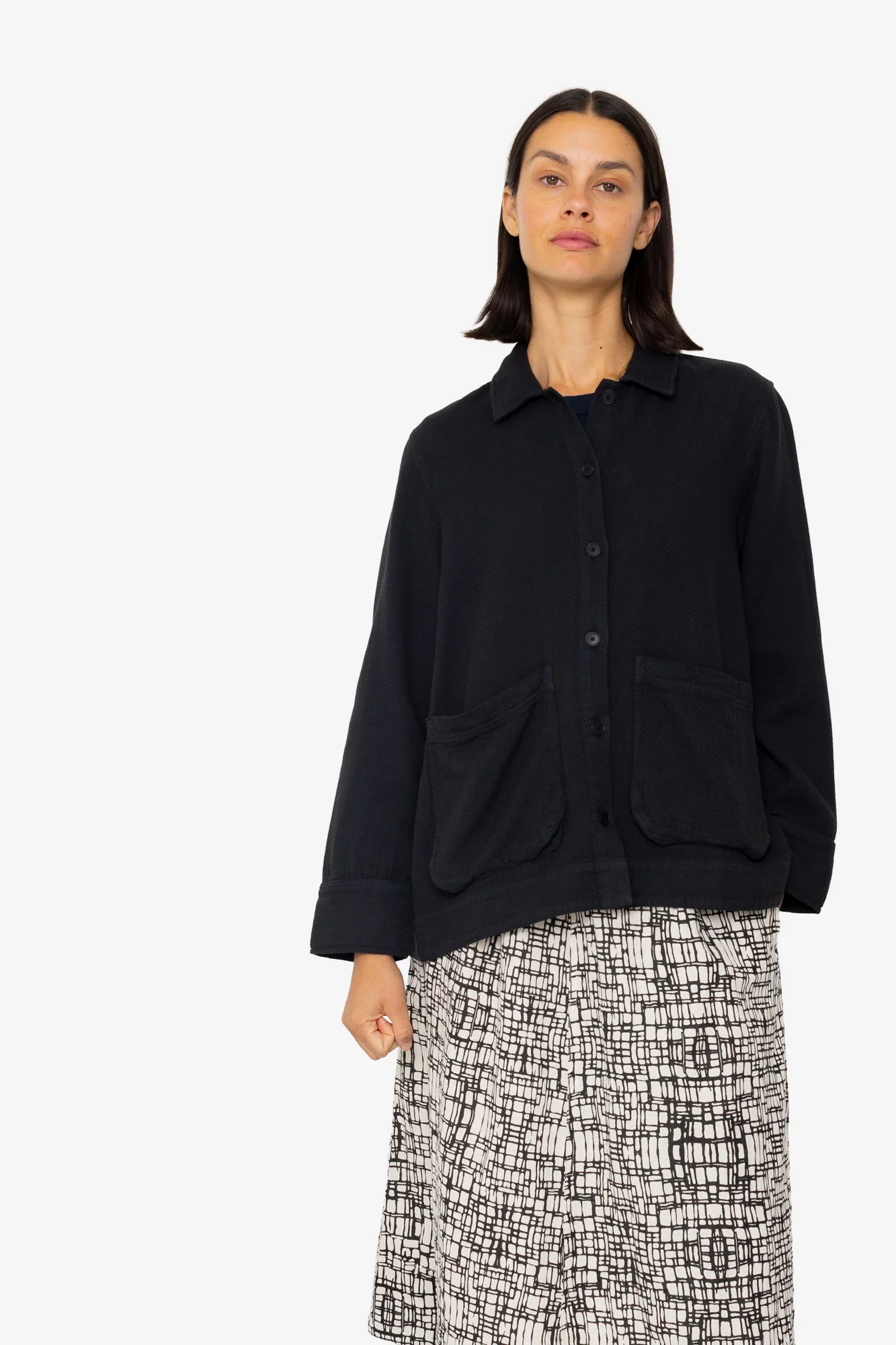 Pleated Shirt - Black Small Basketweave - Image 8