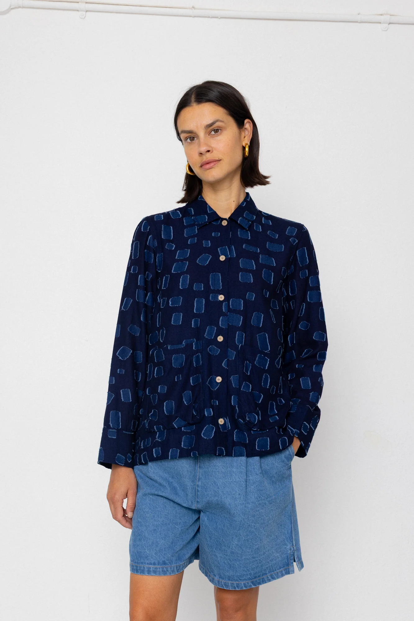 Pleated Shirt - Indigo Irregular Dot - Image 3