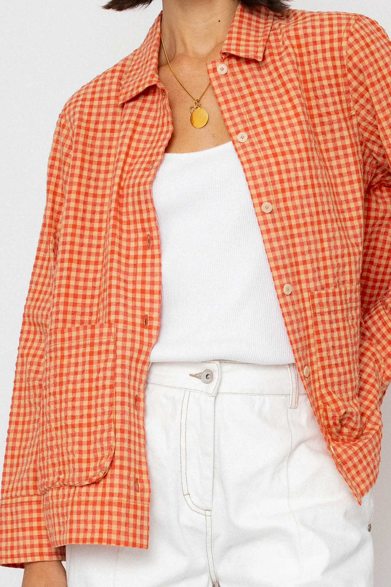 Pleated Shirt - Red Oxide Textured Check - Image 7
