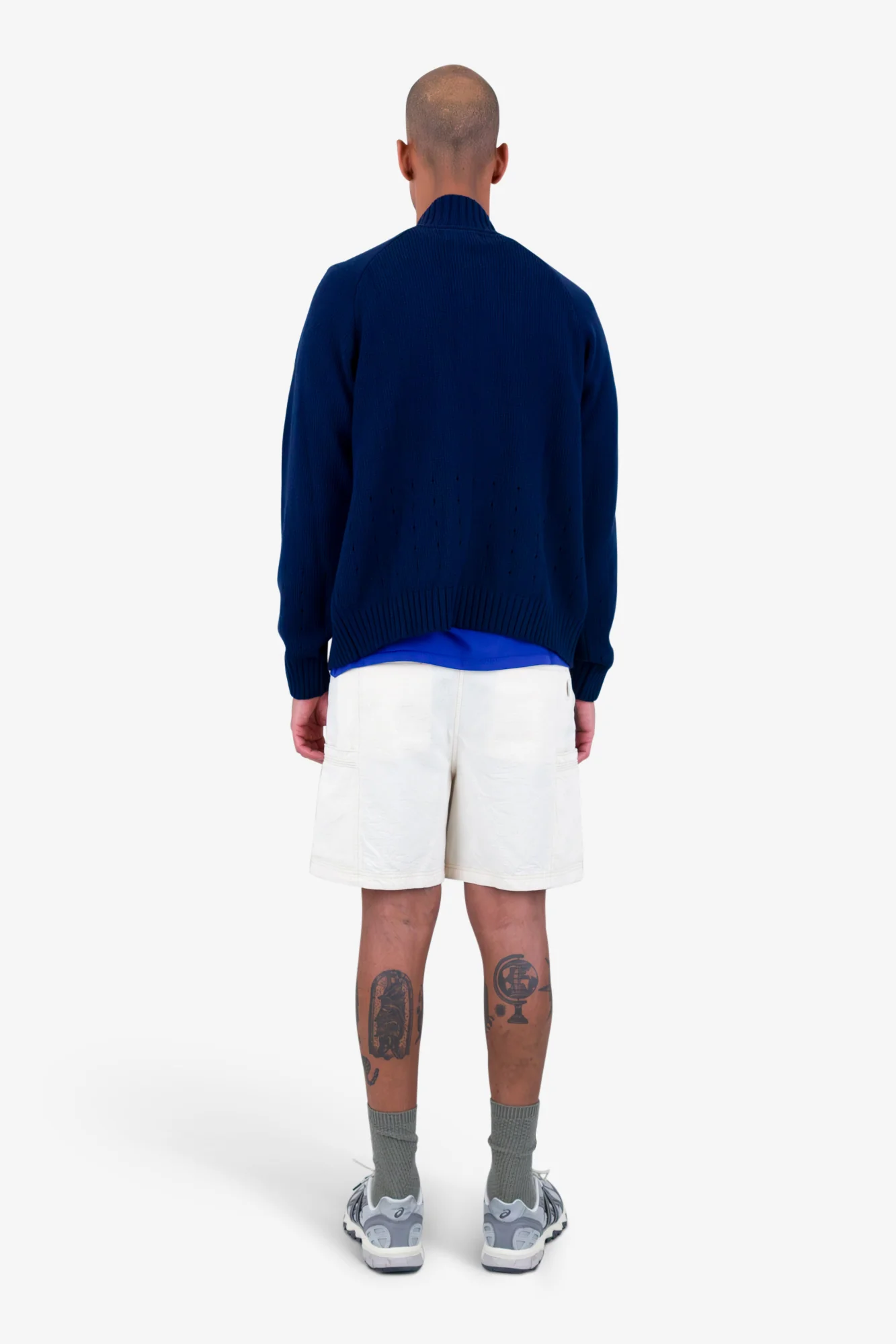 Pointelle Knit Bomber - Navy Melange - Image 11