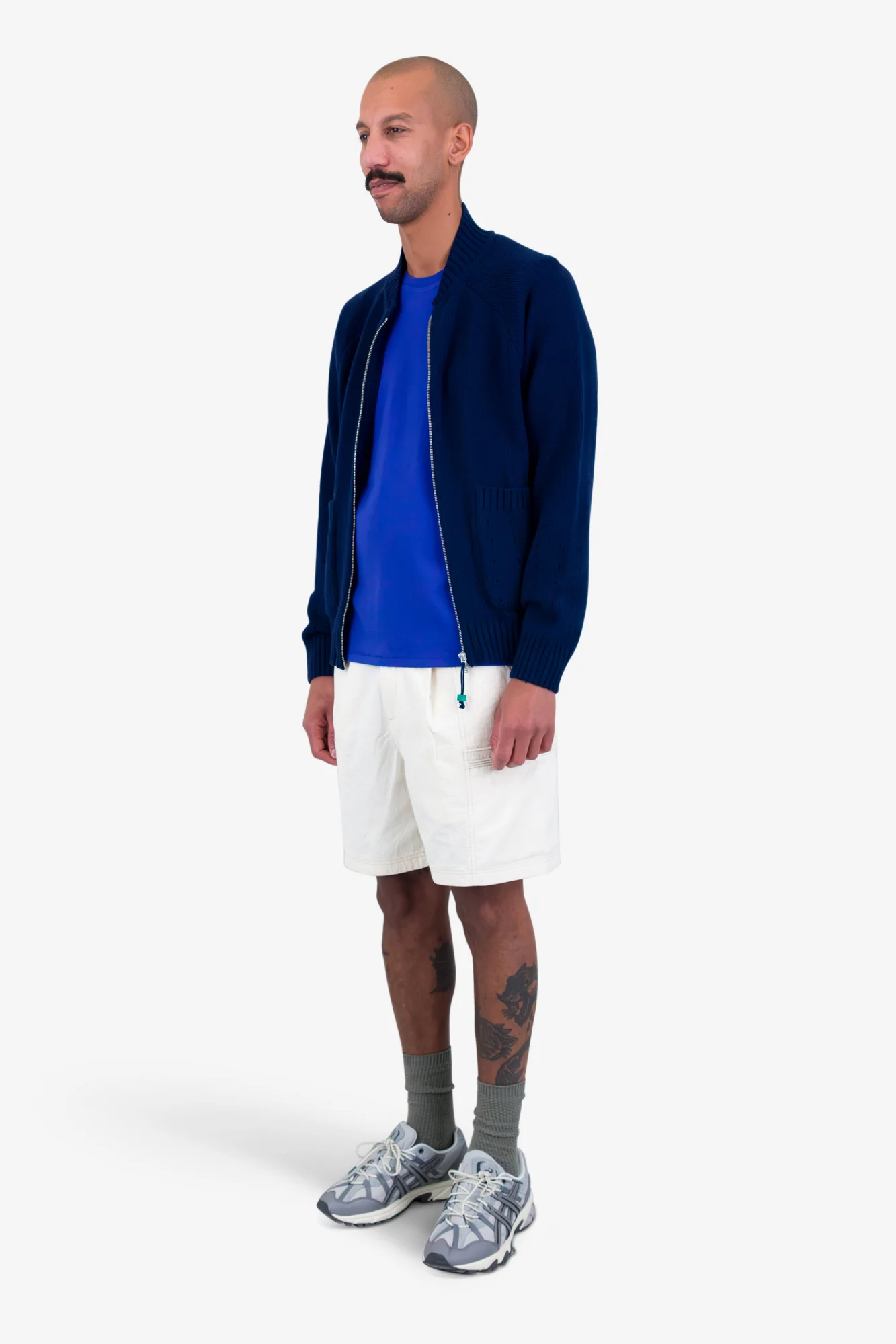 Pointelle Knit Bomber - Navy Melange - Image 3