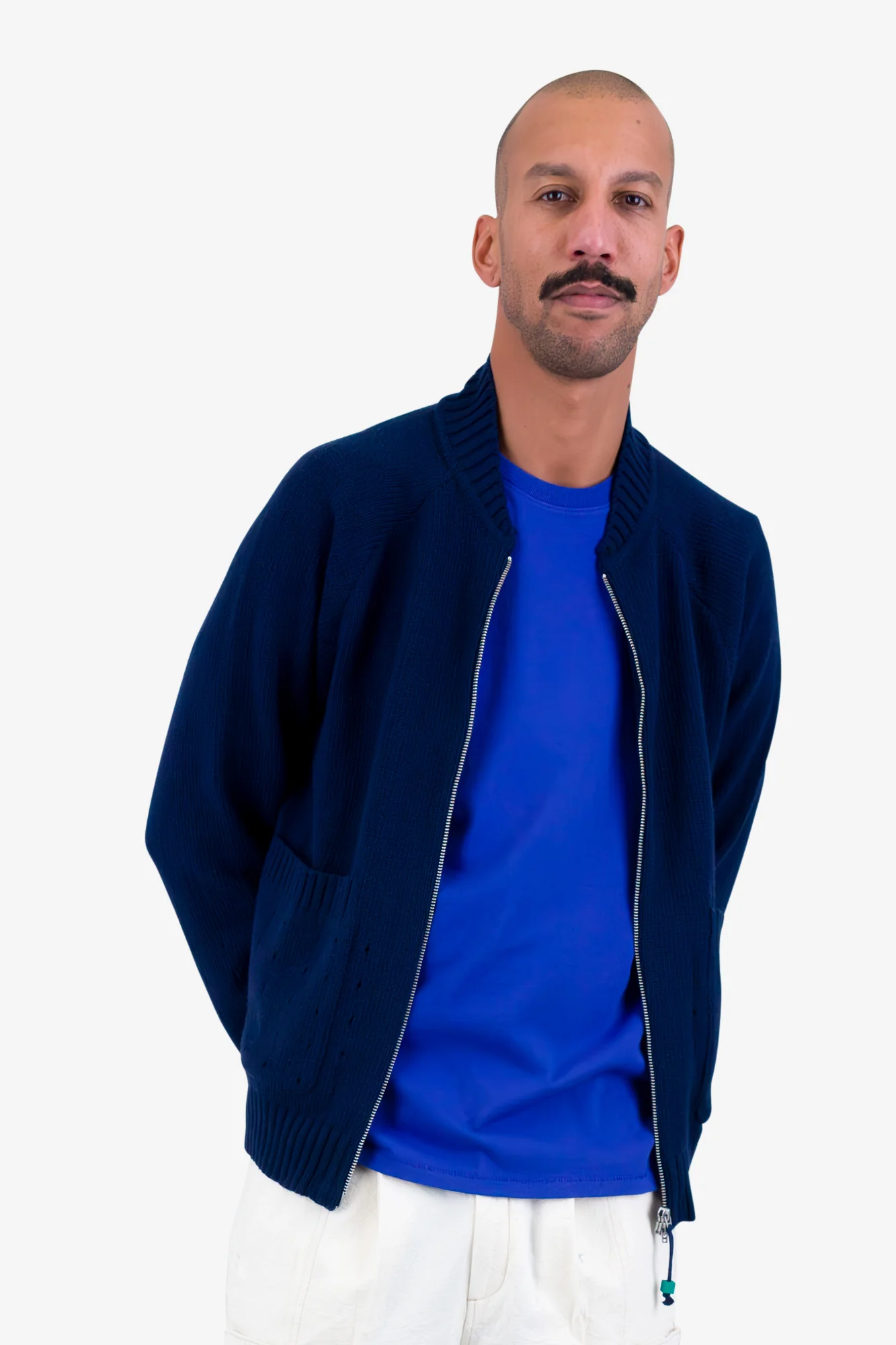 Pointelle Knit Bomber - Navy Melange - Image 6