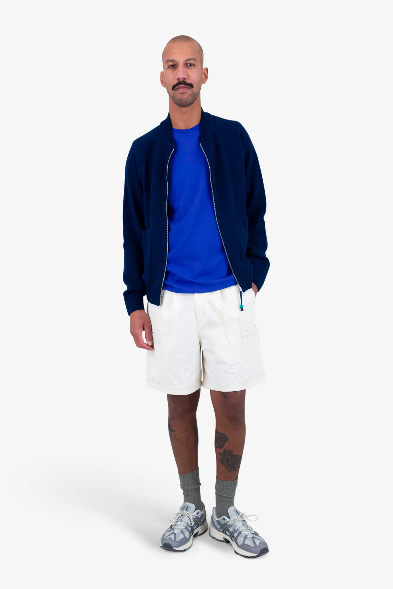 Pointelle Knit Bomber - Navy Melange - Image 8