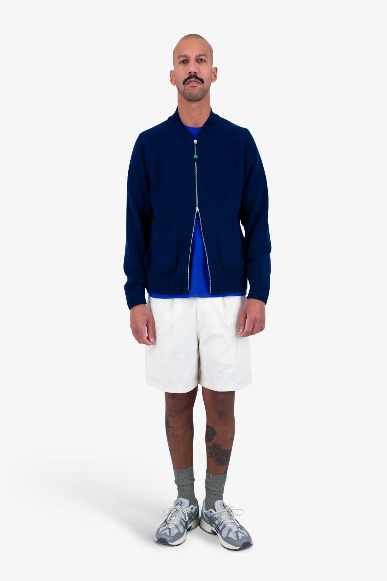 Pointelle Knit Bomber - Navy Melange - Image 9
