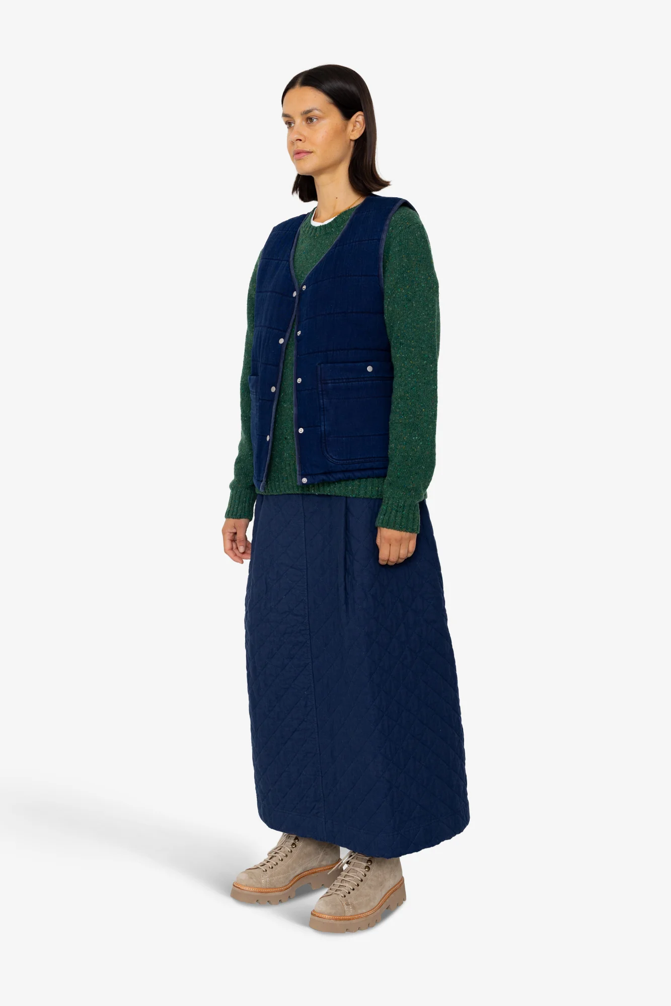 Quilted Gilet - Denim Herringbone - Image 3