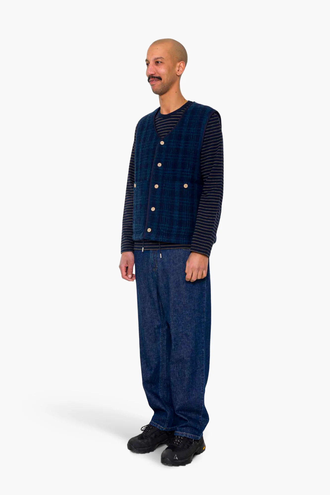 Quilted Gilet - Indigo Textured Check - Image 3