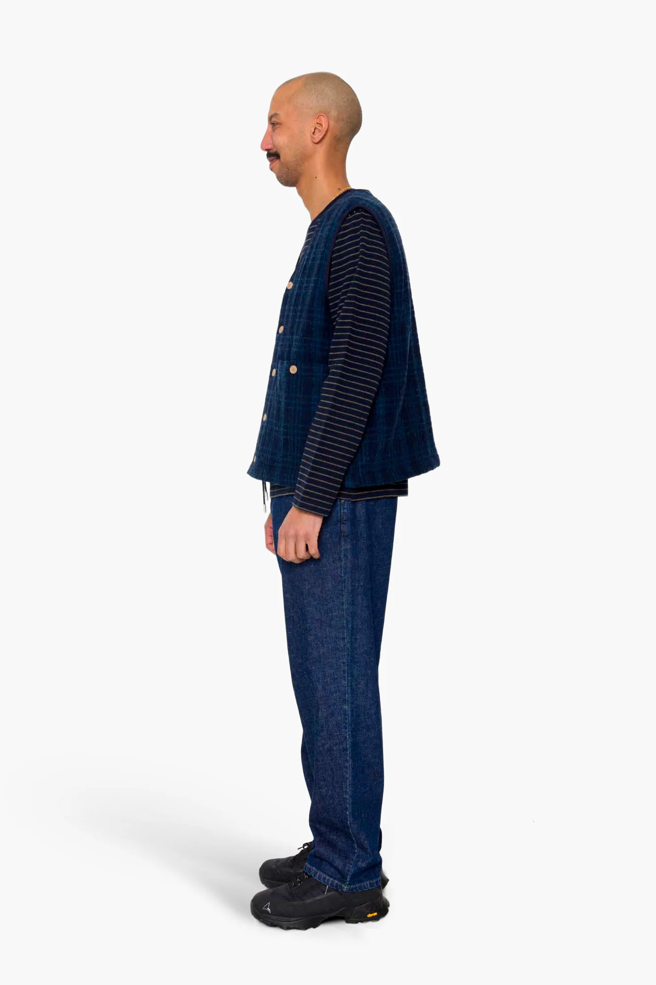 Quilted Gilet - Indigo Textured Check - Image 4