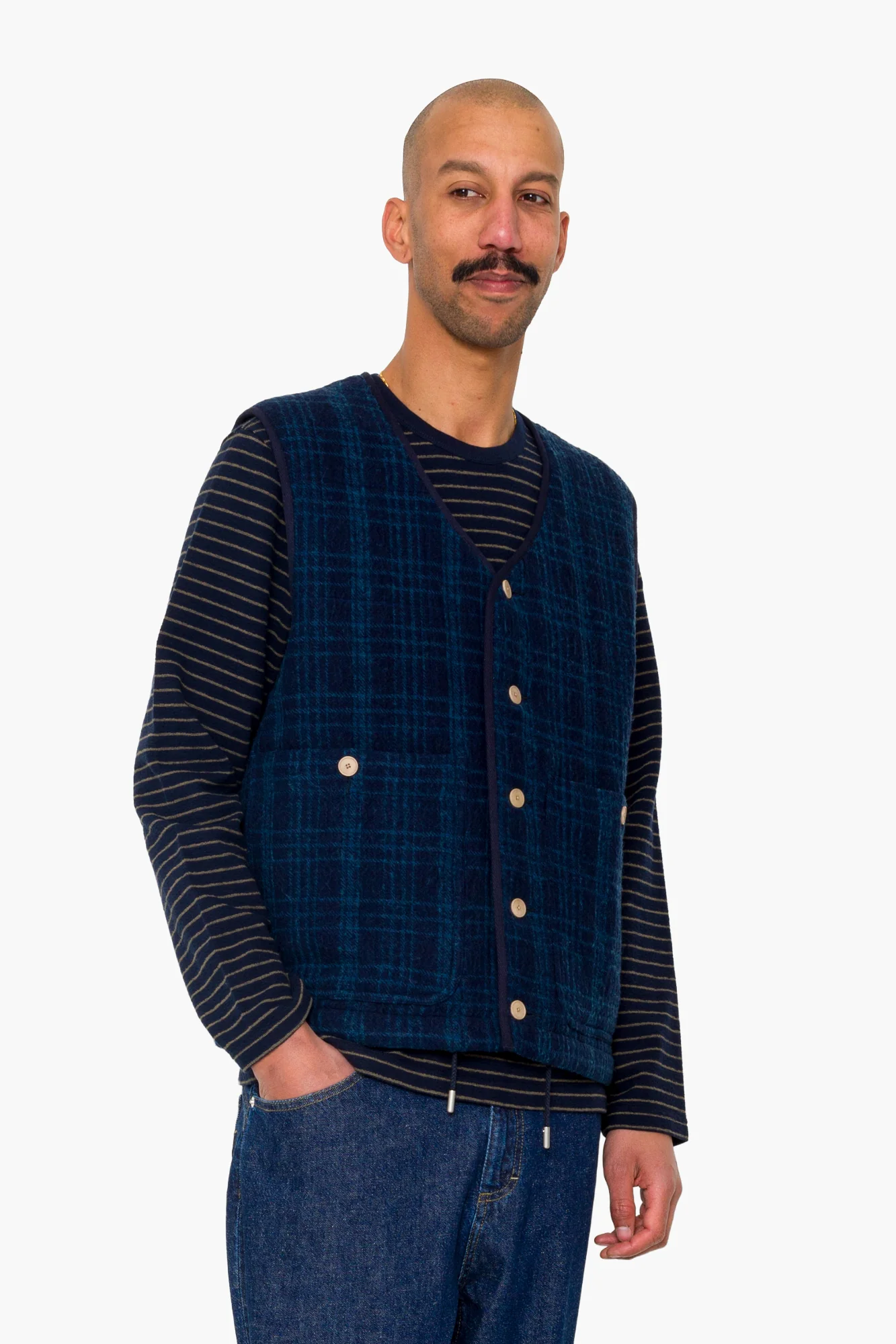 Quilted Gilet - Indigo Textured Check - Image 7