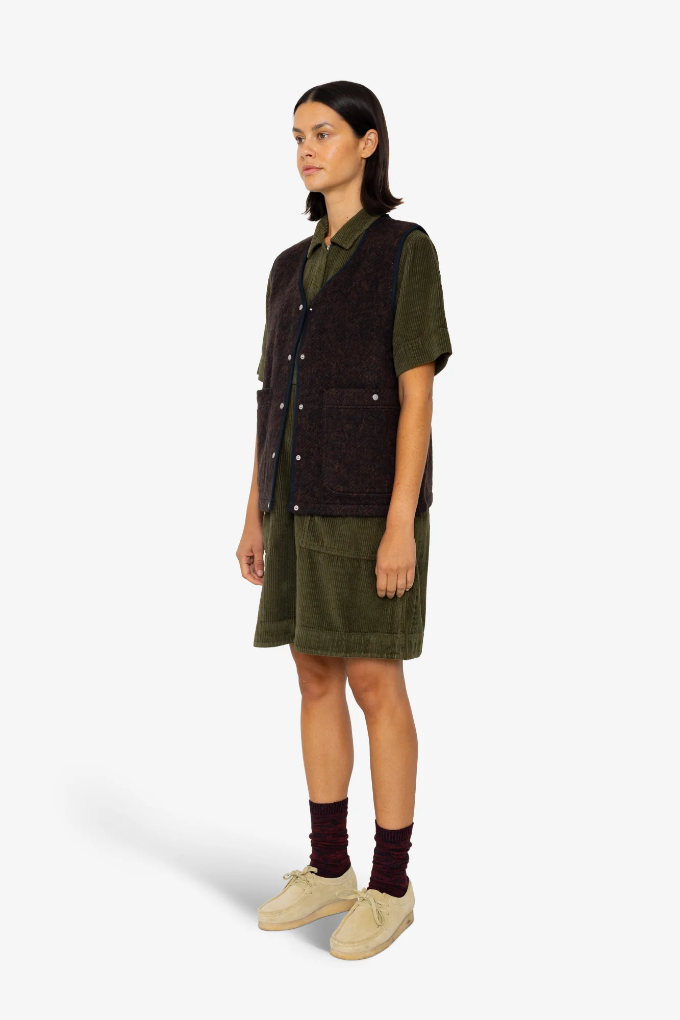 Quilted Gilet - Navy Espresso Brushed Wool - Image 3