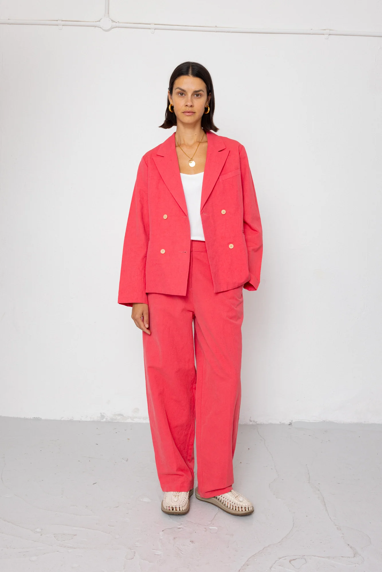 Relaxed Fit Blazer - Rose Red - Image 5