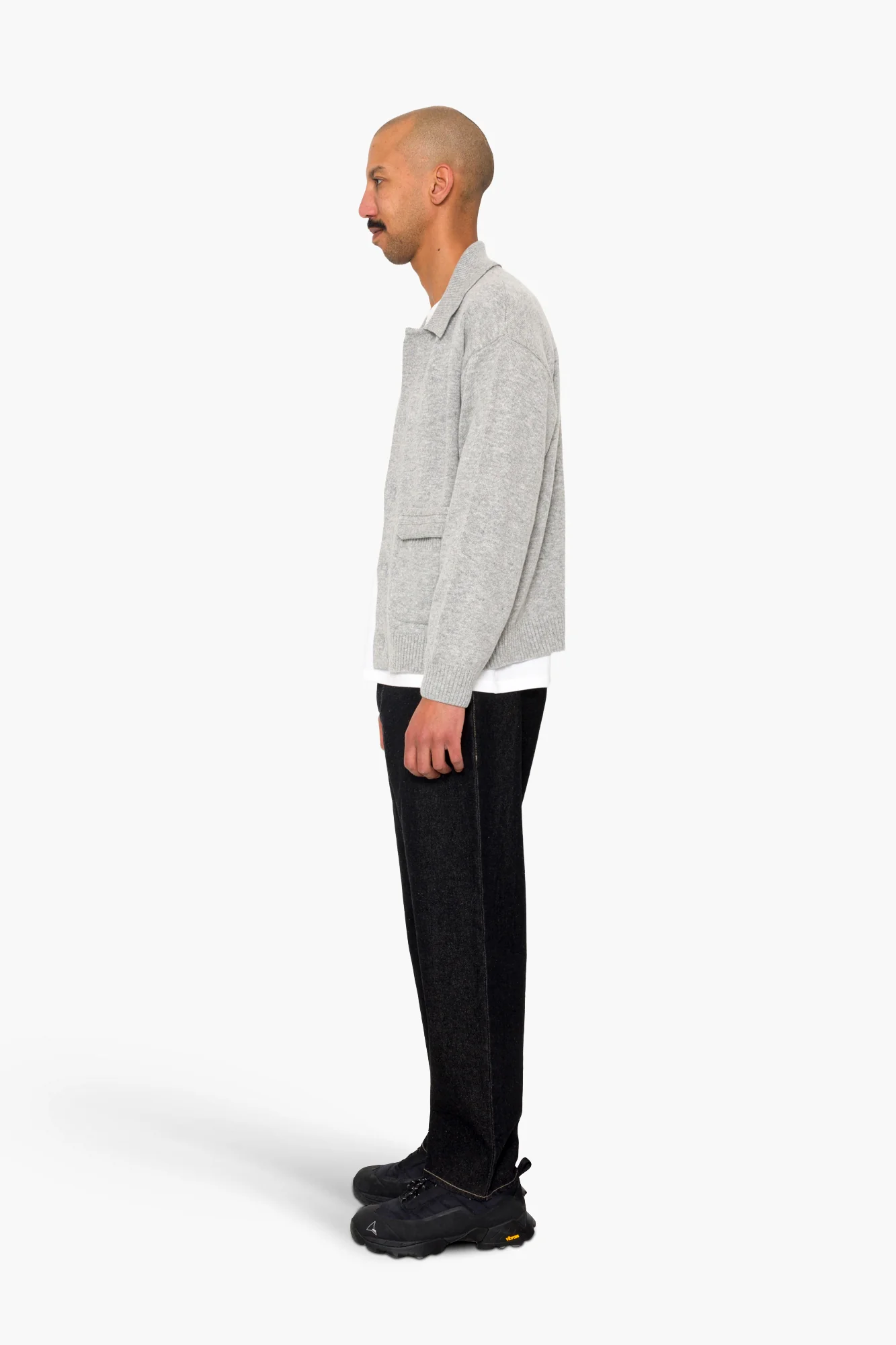 Rib Collared Cardigan - Silver Grey - Image 4