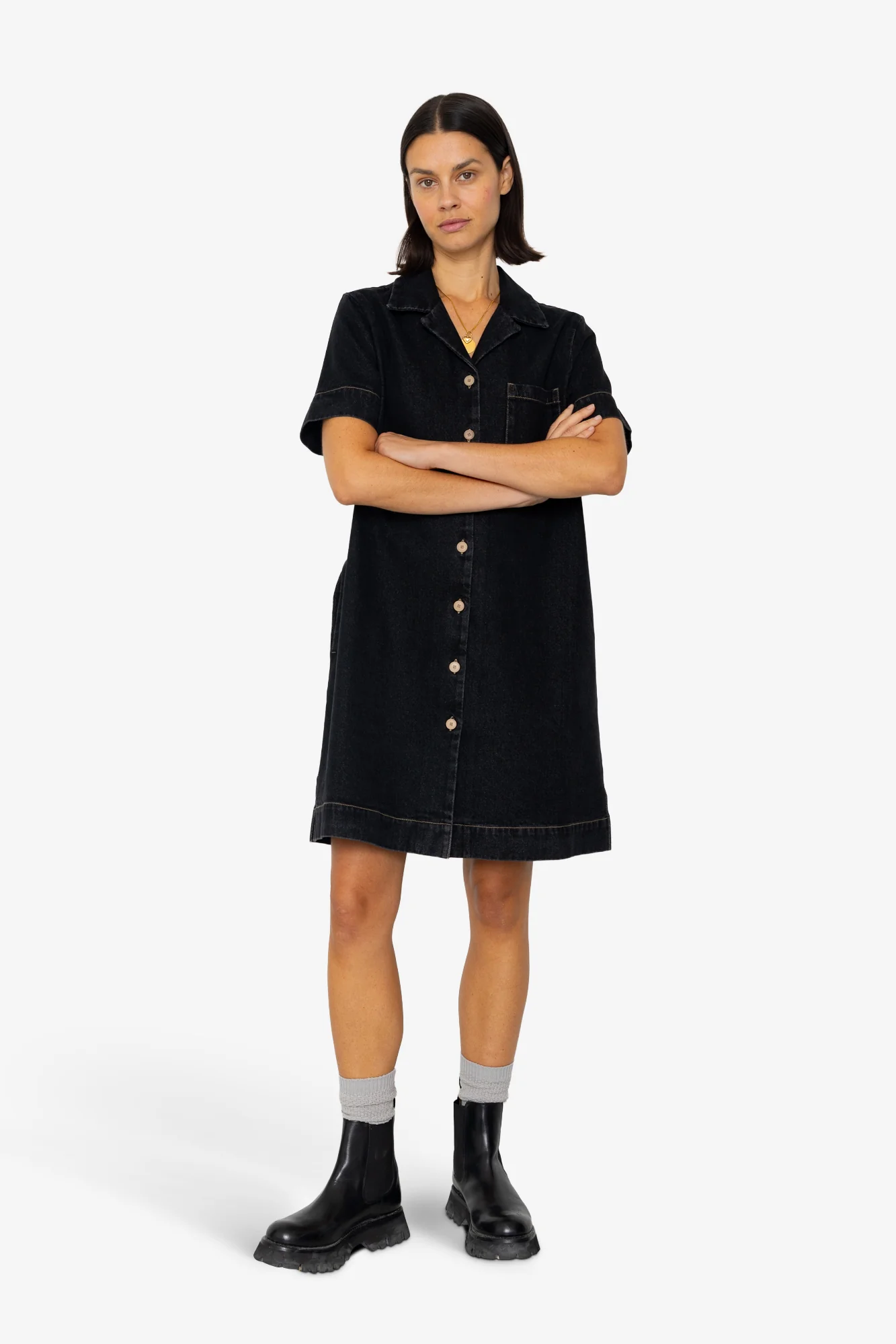 Shirt Dress - Washed Black Denim - Image 10